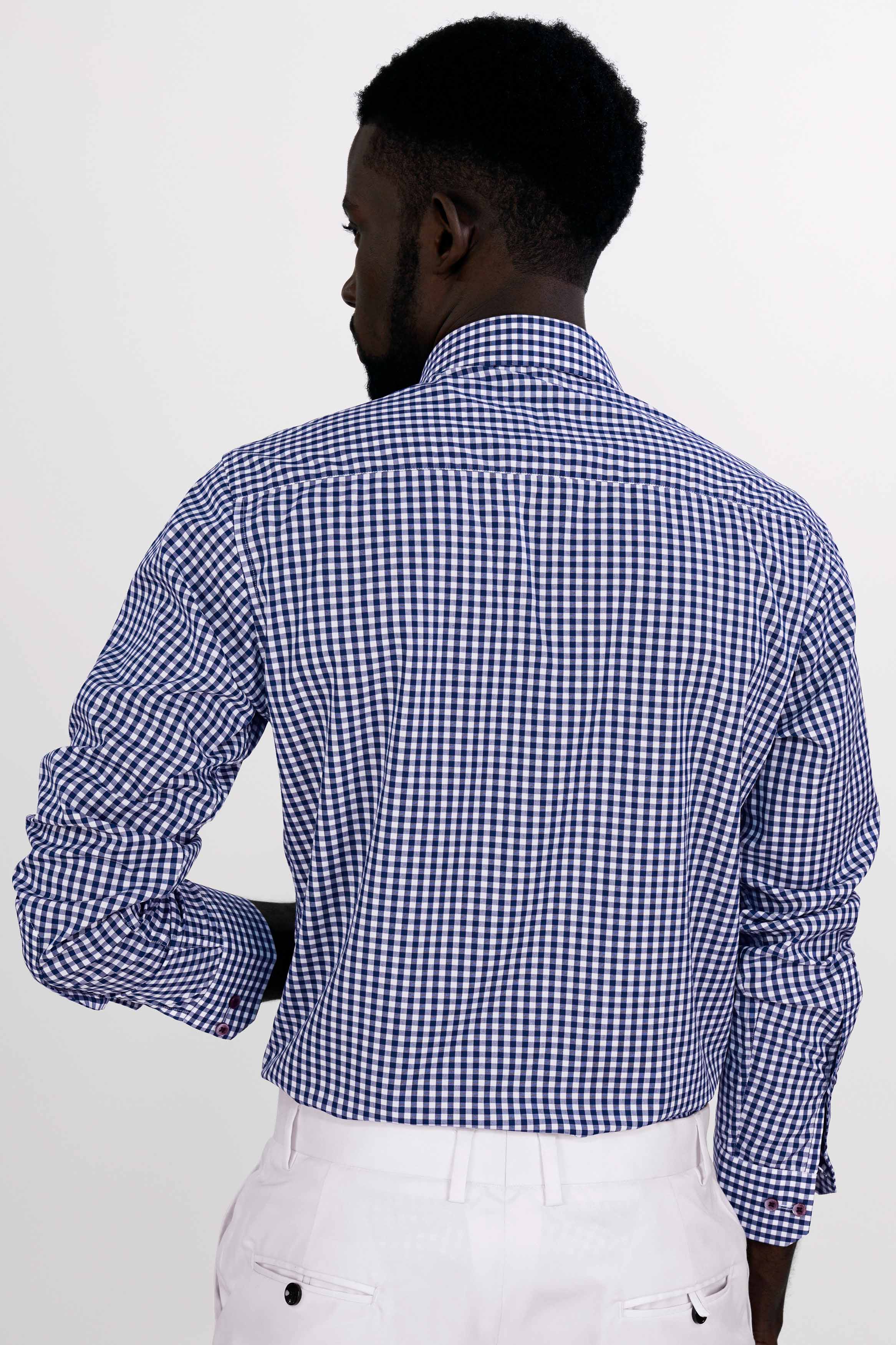 Bright White and Biscay Blue Gingham Checkered Premium Cotton Shirt