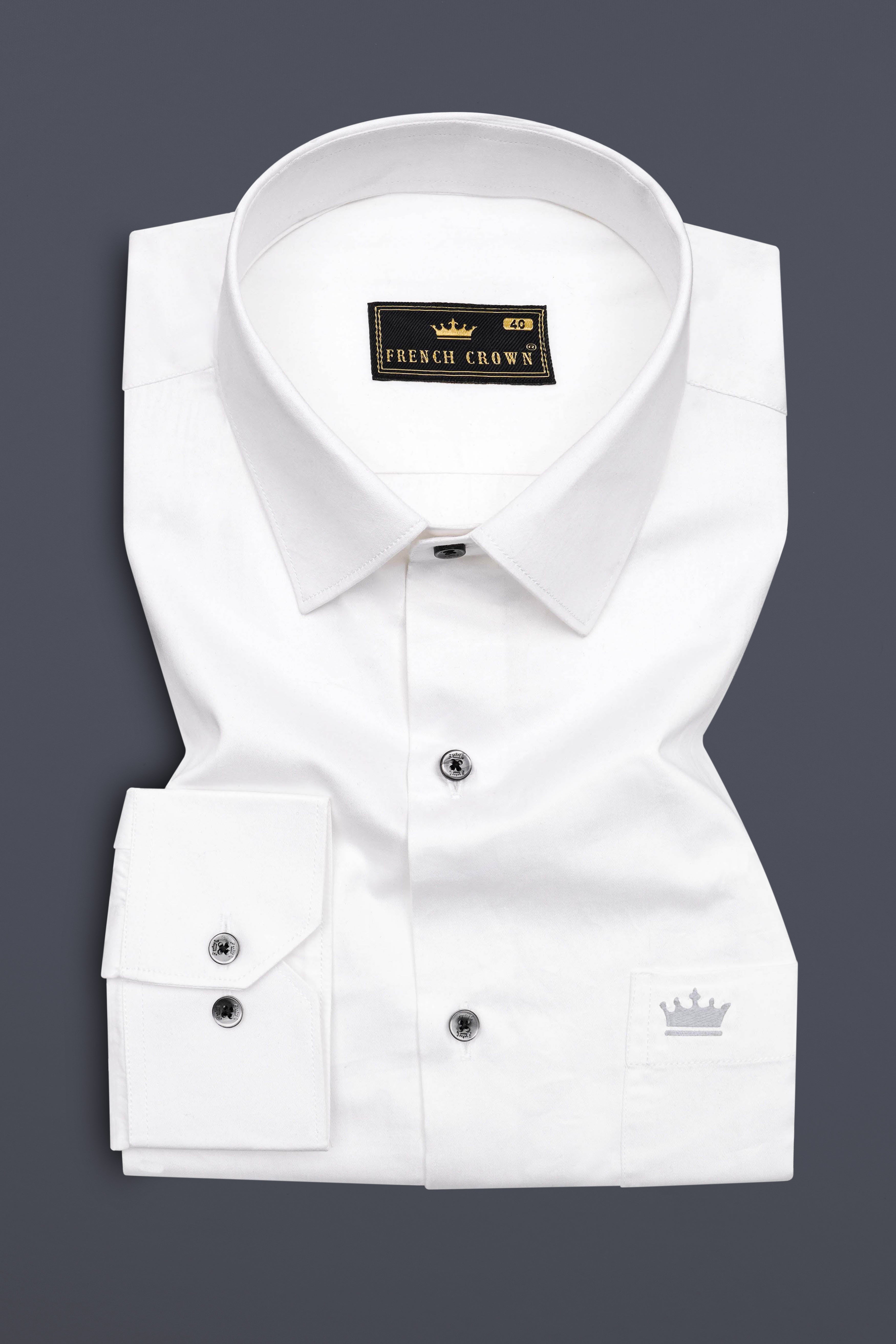 Bright White Subtle Sheen Super Soft Black Button Premium Cotton Shirt