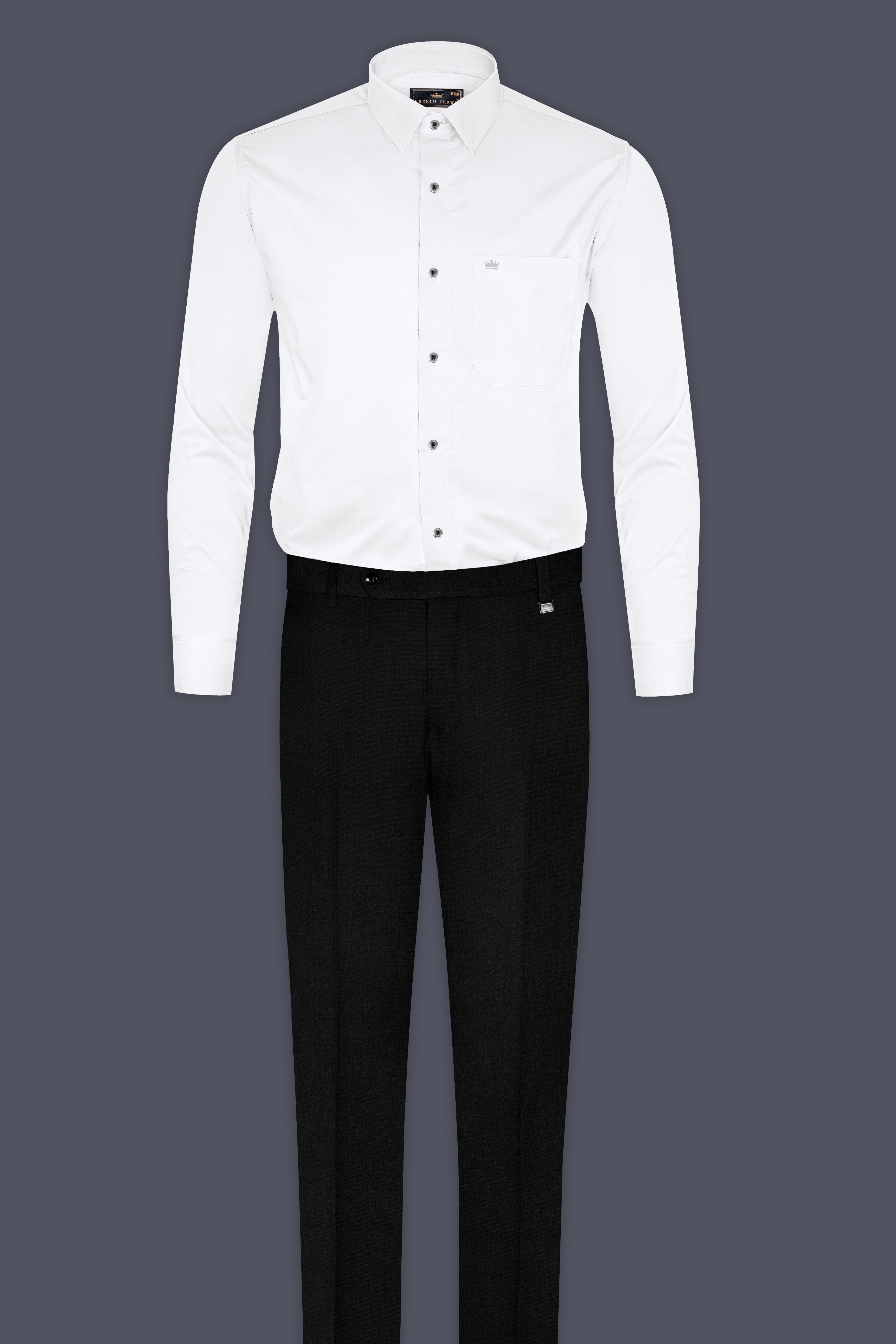 Bright White Subtle Sheen Super Soft Black Button Premium Cotton Shirt