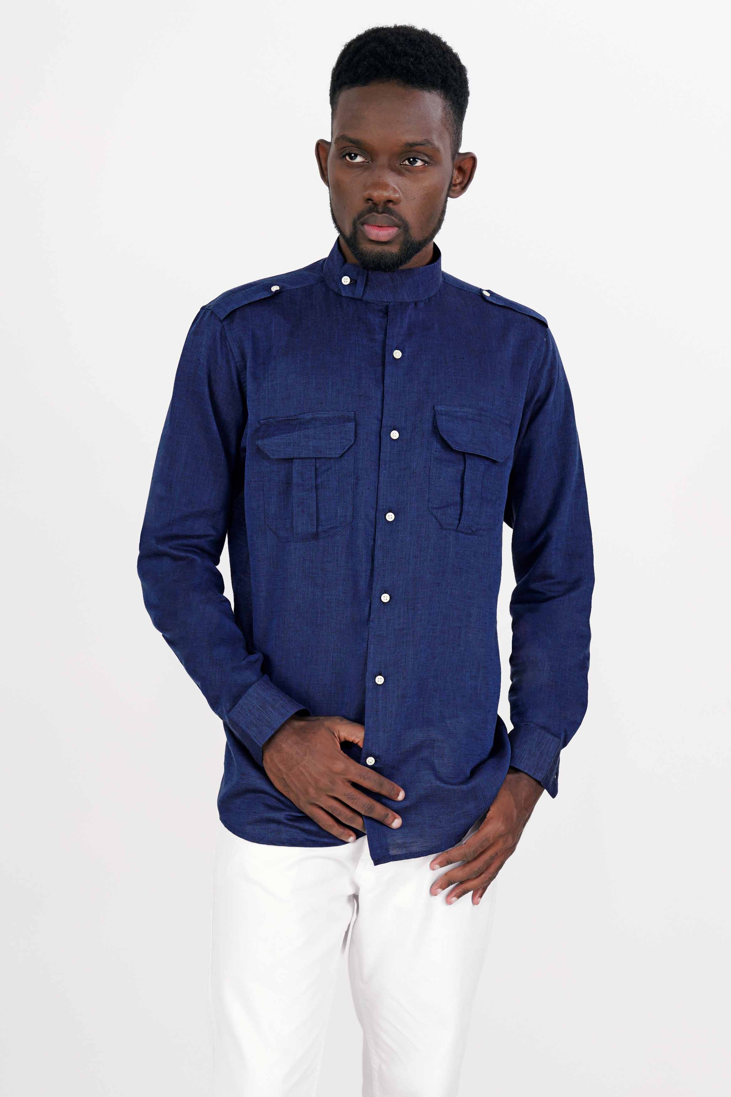 Port Gore Blue Luxurious Linen Designer Shirt