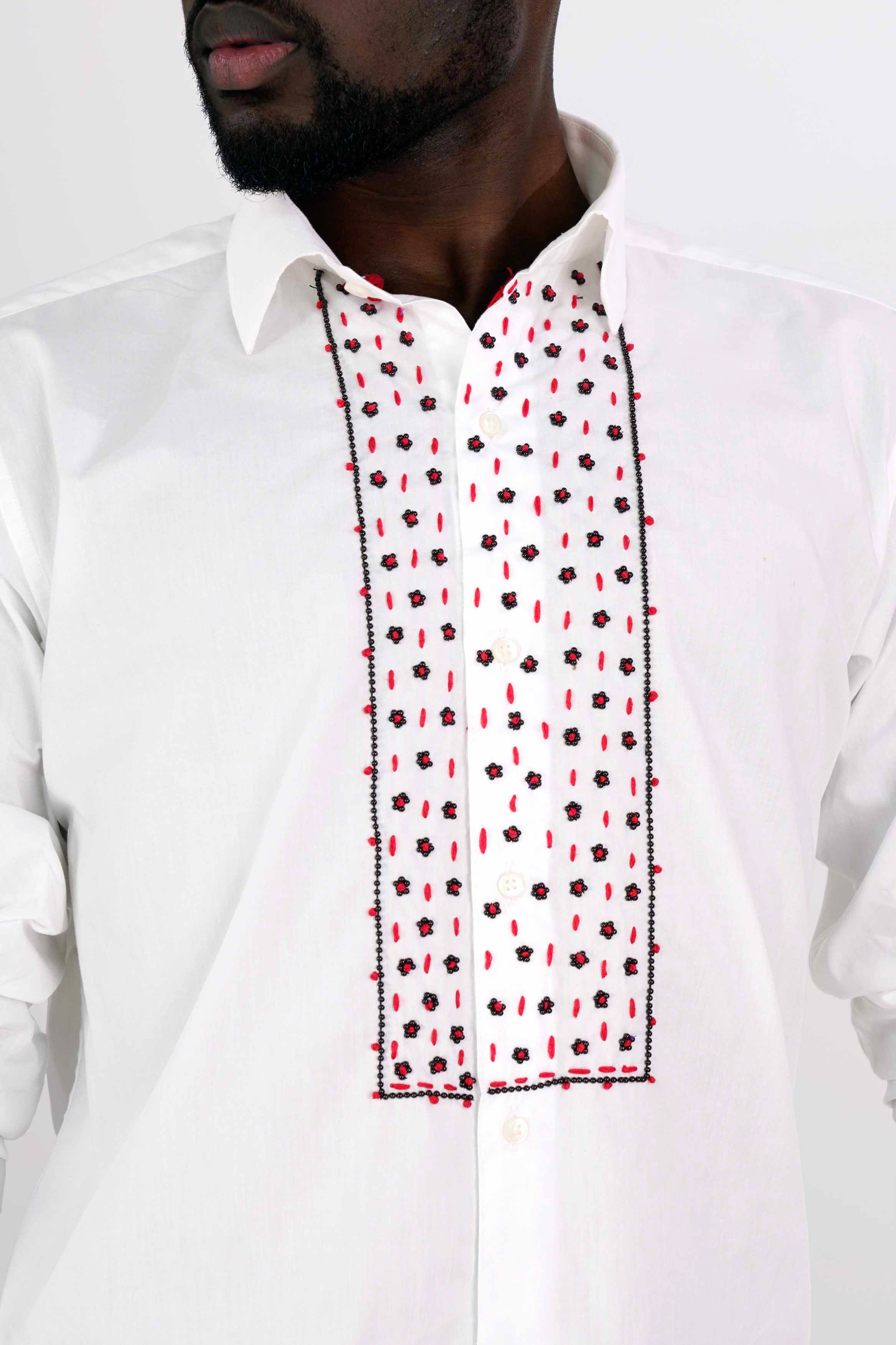 Bright White Multicolour Embroidered Super Soft Premium Cotton Designer Shirt