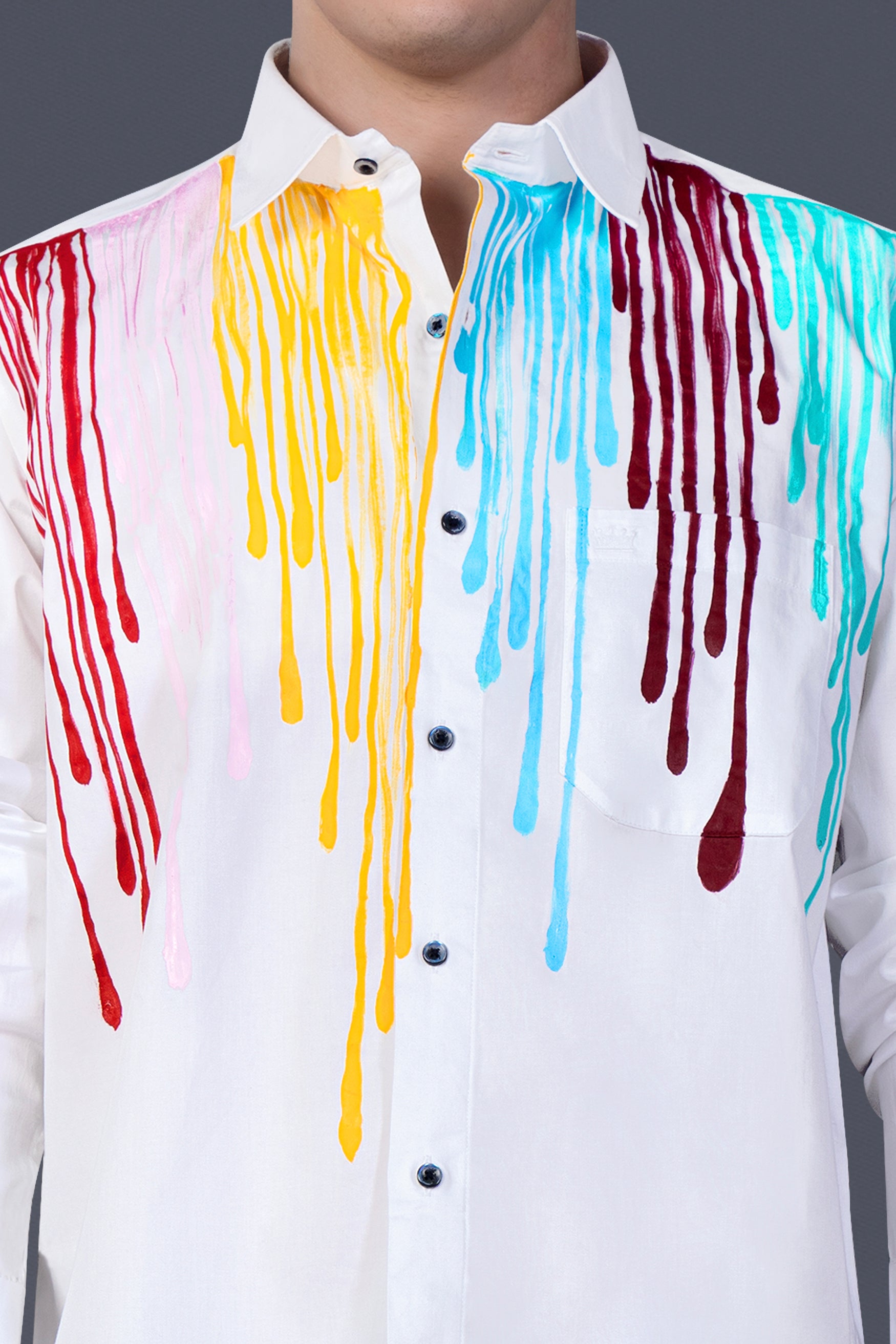 Bright White Melting Color Effect Hand Painted Subtle Sheen Super Soft Premium Cotton Designer Shirt