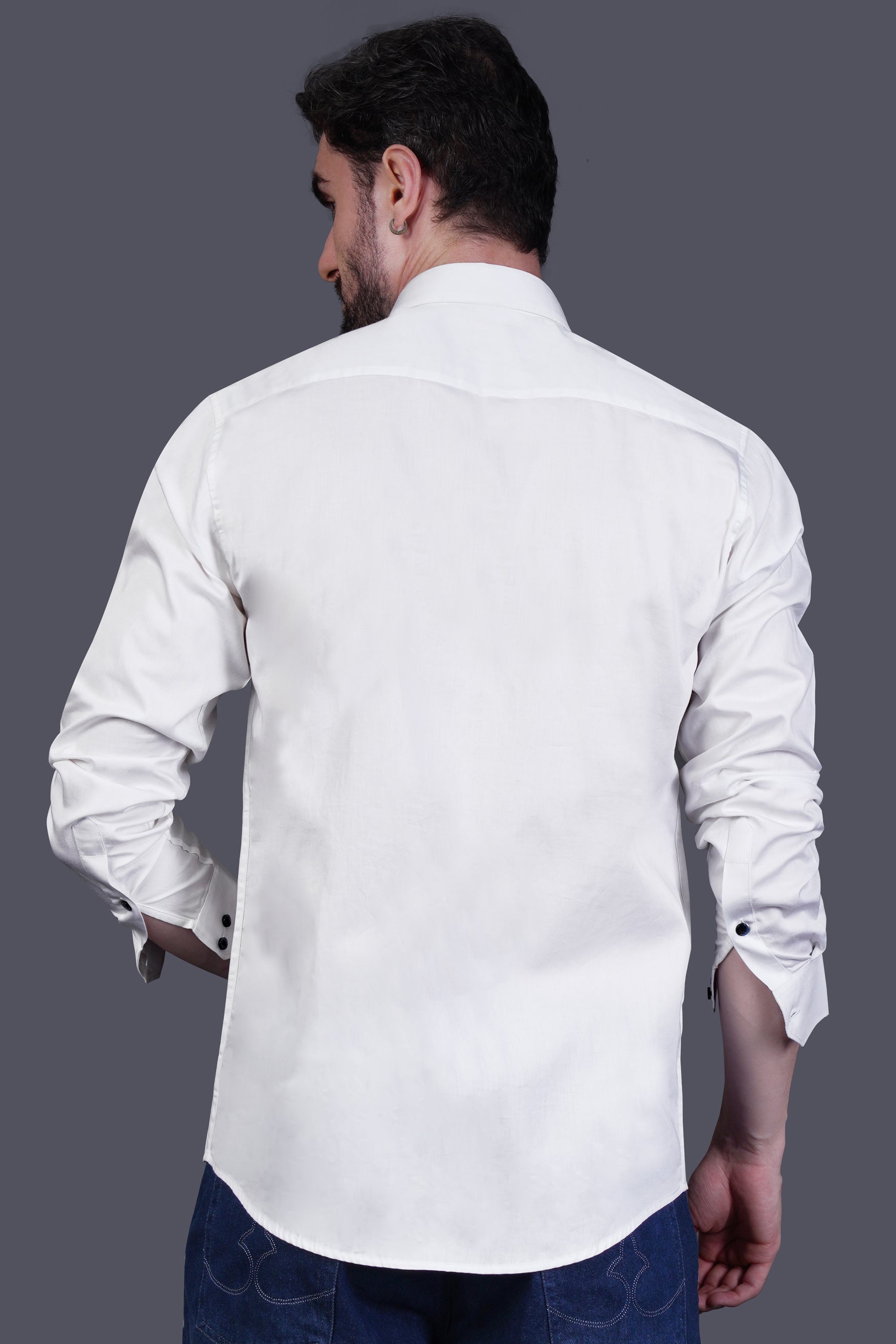 Bright White Abstract Hand Painted Subtle Sheen Super Soft Premium Cotton Designer Shirt