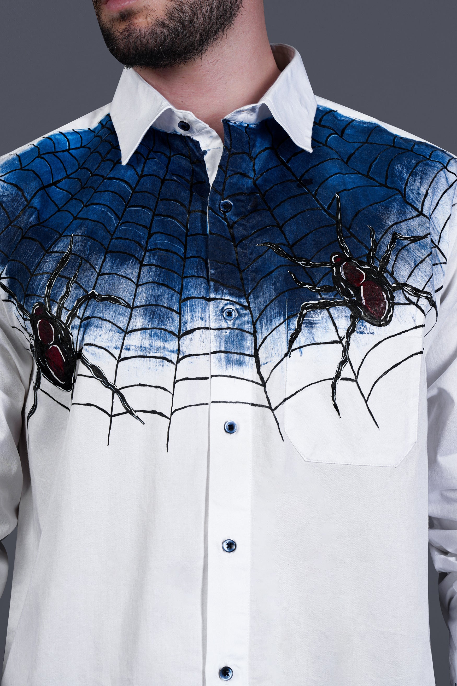 Bright White Spider Web Hand Painted Subtle Sheen Super Soft Premium Cotton Designer Shirt