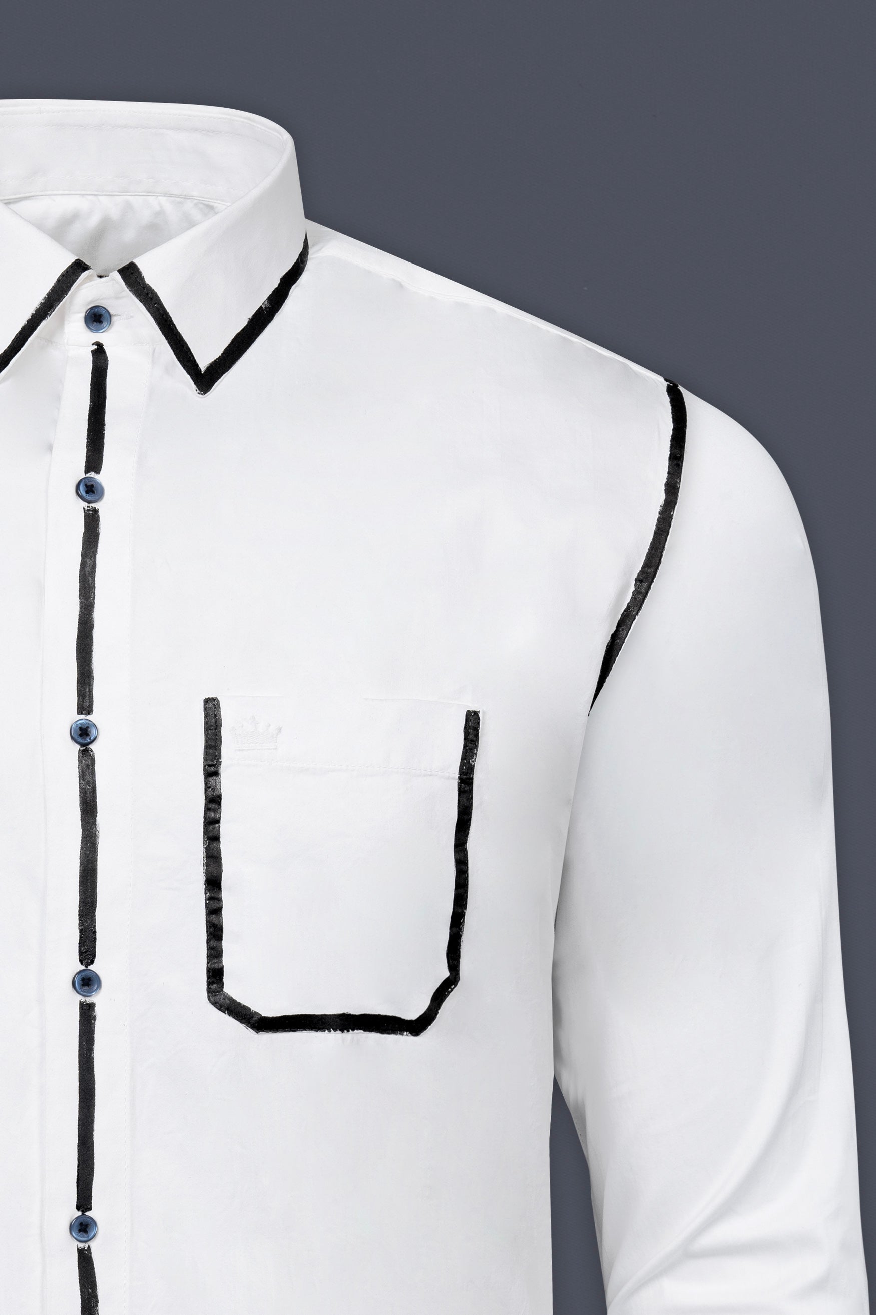 Bright White Subtle Sheen Embellished with Black Hand Painted Super Soft Premium Cotton Designer Shirt