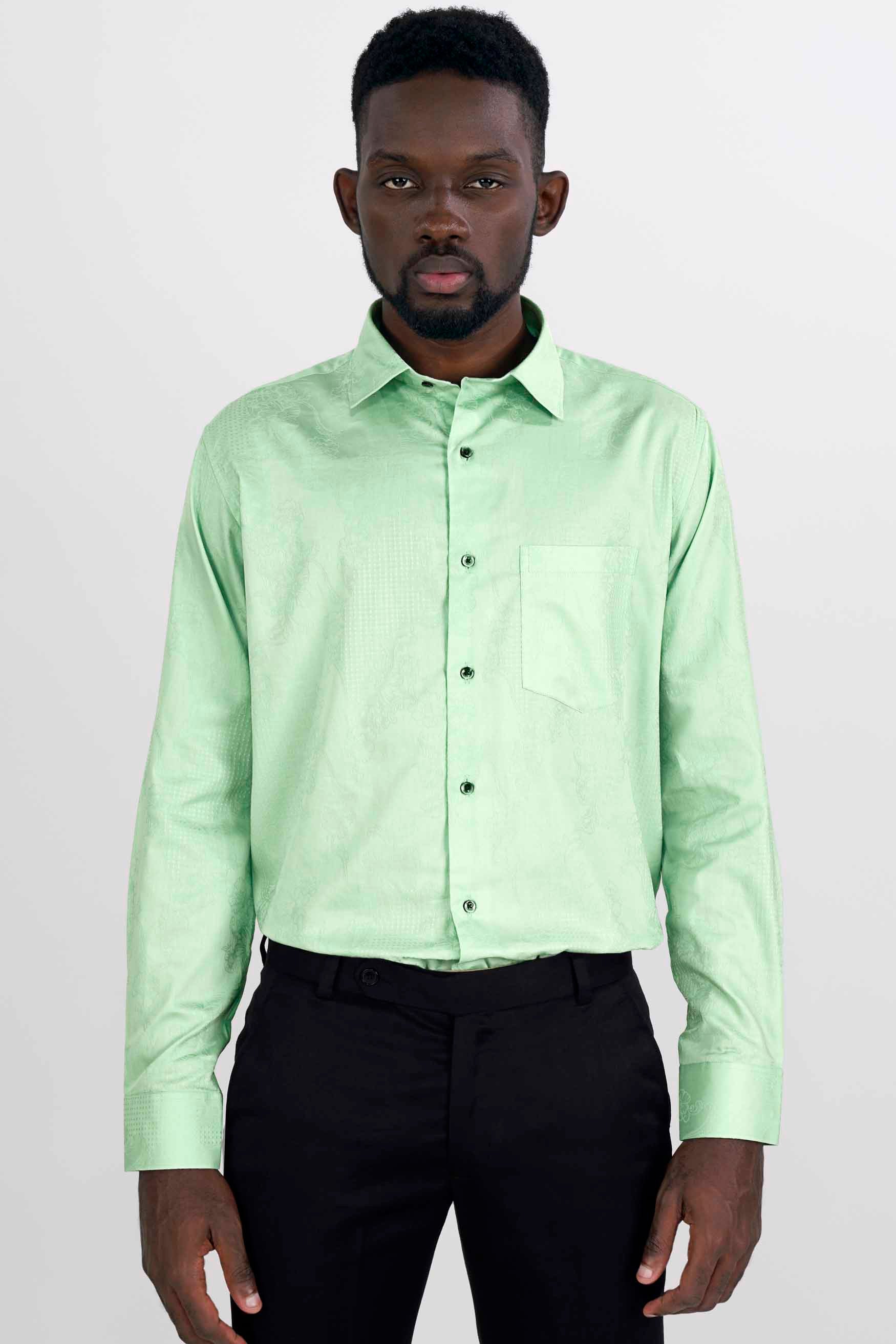 Nebula Green Jacquard Textured Premium Giza Cotton Shirt