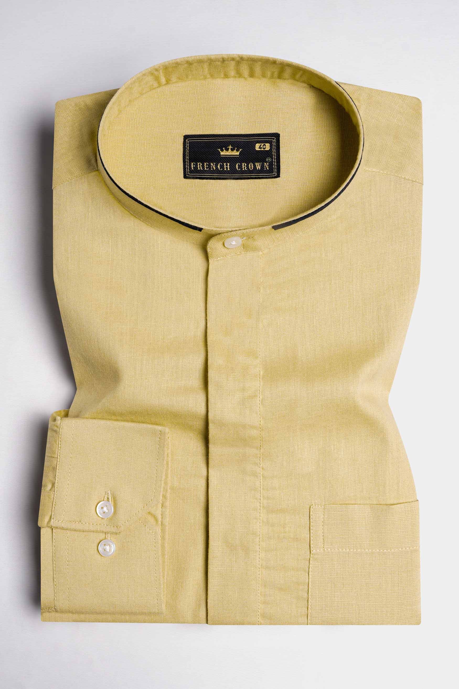 Harvest Brown black detail Luxurious Linen Designer Shirt
