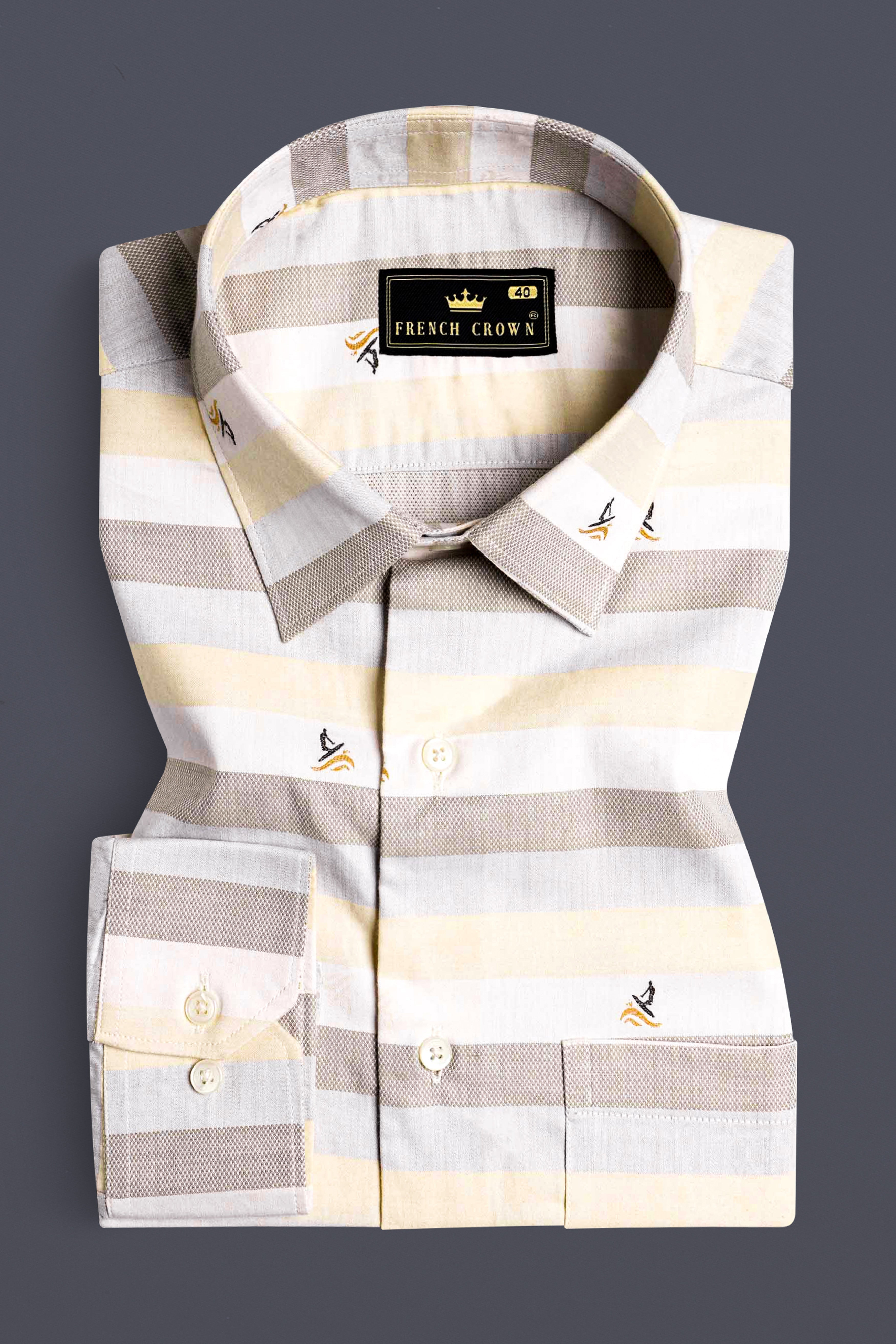 Wheatfield Beige and Spring Rain Brown Multicolour Jacquard Textured Premium Giza Cotton Shirt