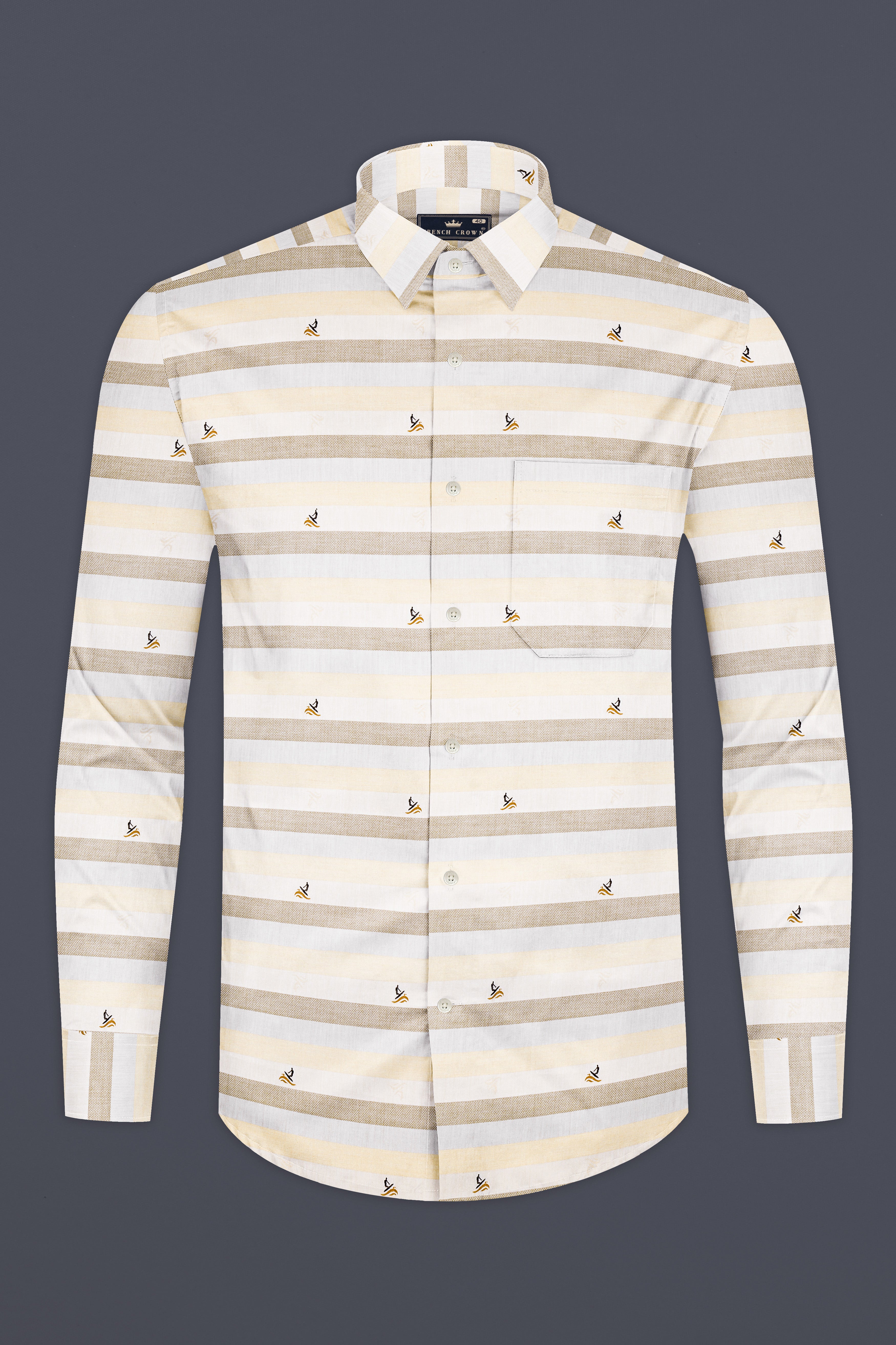 Wheatfield Beige and Spring Rain Brown Multicolour Jacquard Textured Premium Giza Cotton Shirt