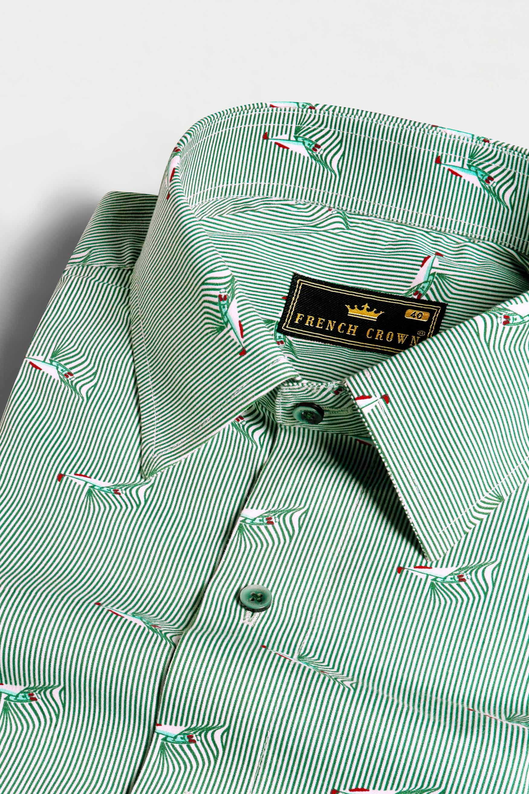 Bright White with Seafoam Green Striped Premium Cotton Shirt