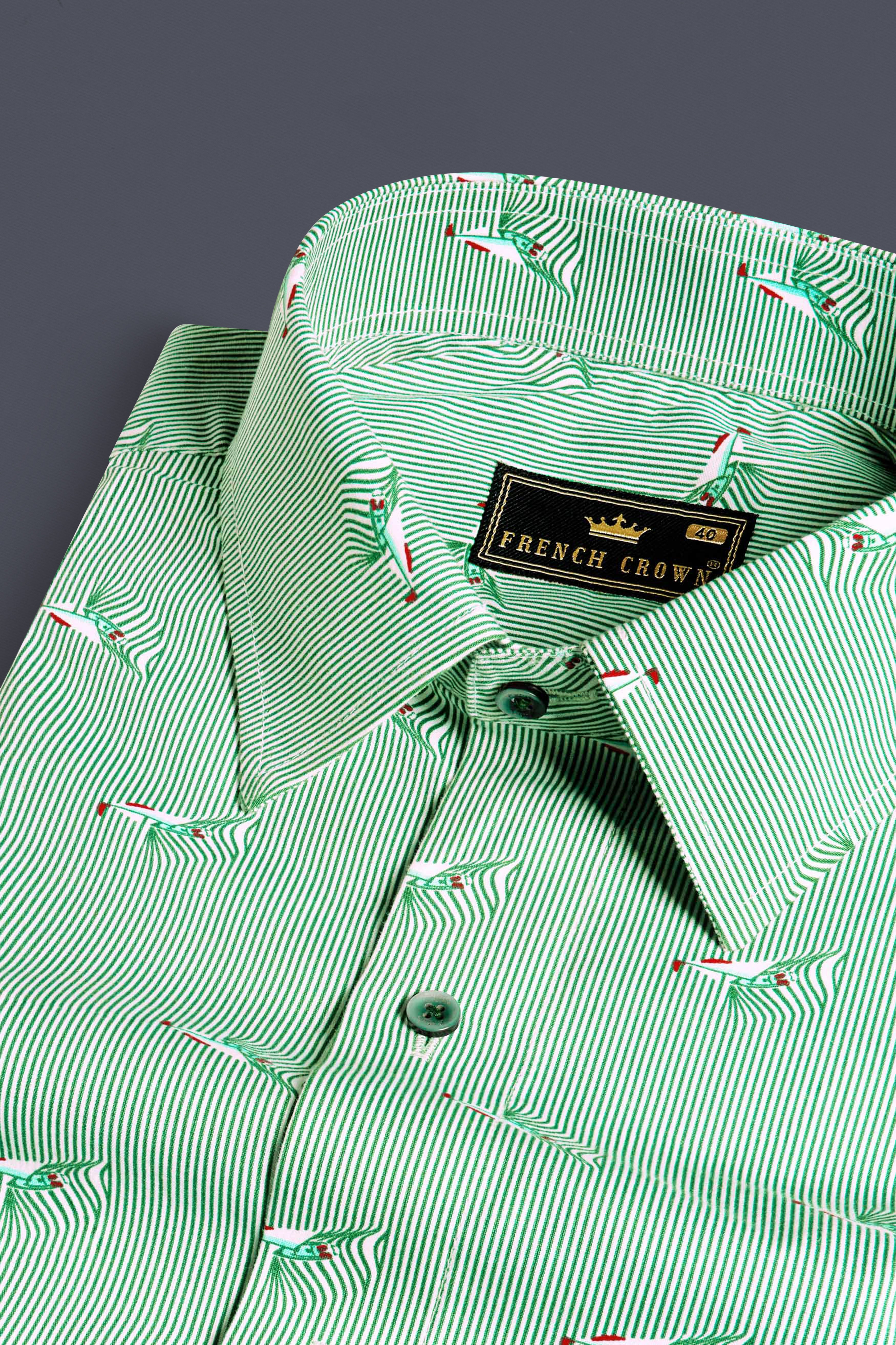 Bright White with Seafoam Green Striped Premium Cotton Shirt