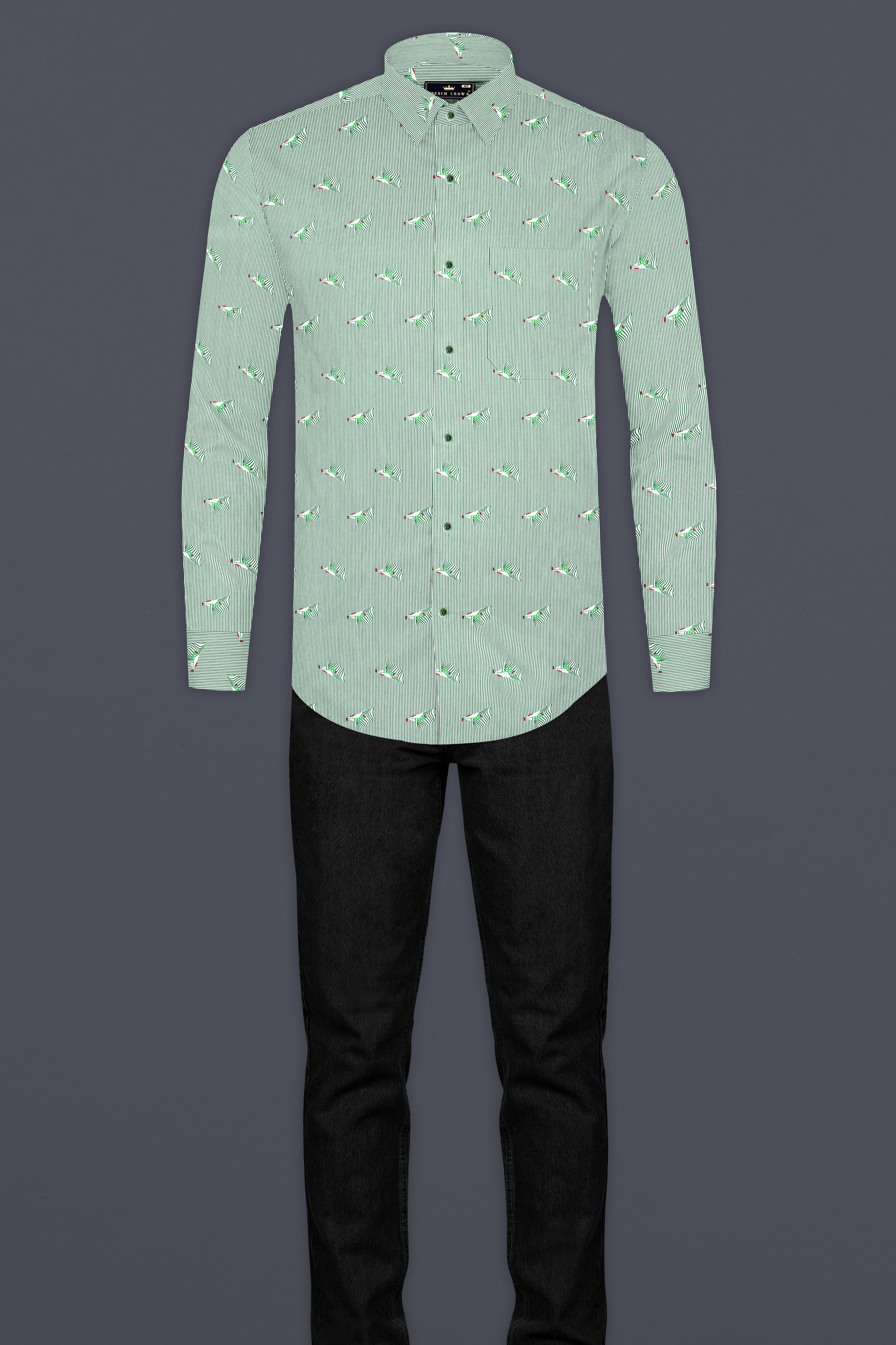 Bright White with Seafoam Green Striped Premium Cotton Shirt