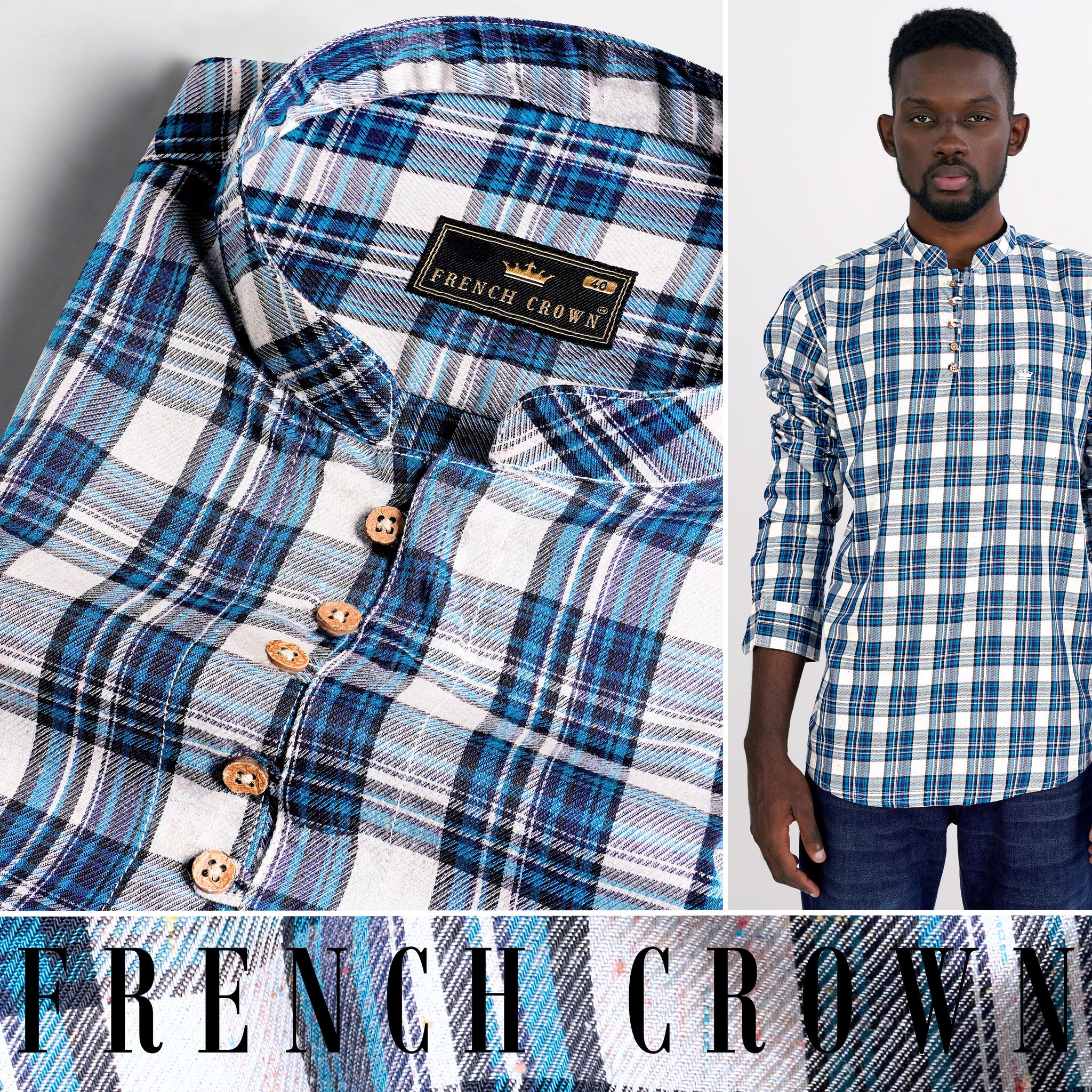 Bright White with Black and Glacial Blue Formal/Casual Checks-Plaid ...