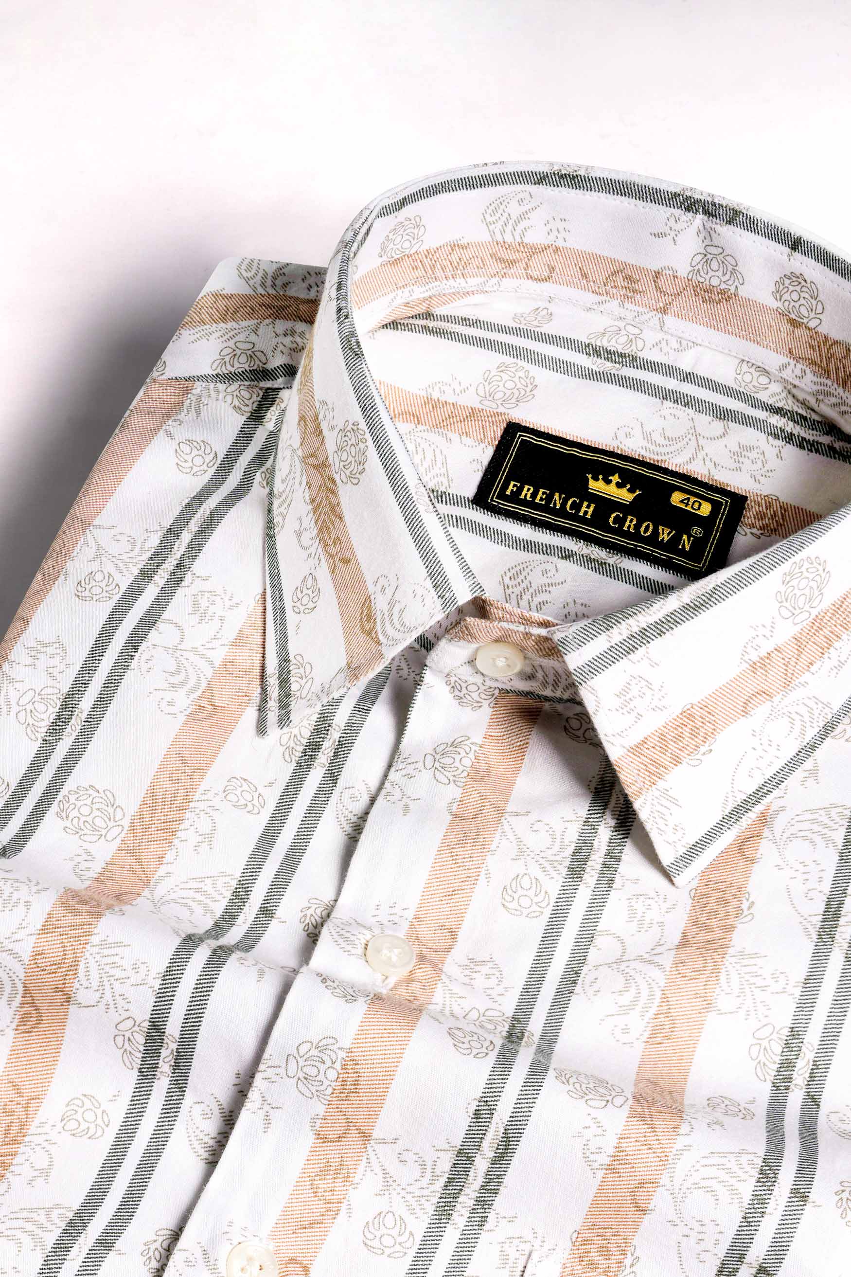 Bright White with Navajo Beige and Flint Brown Printed Super Soft Premium Cotton Shirt