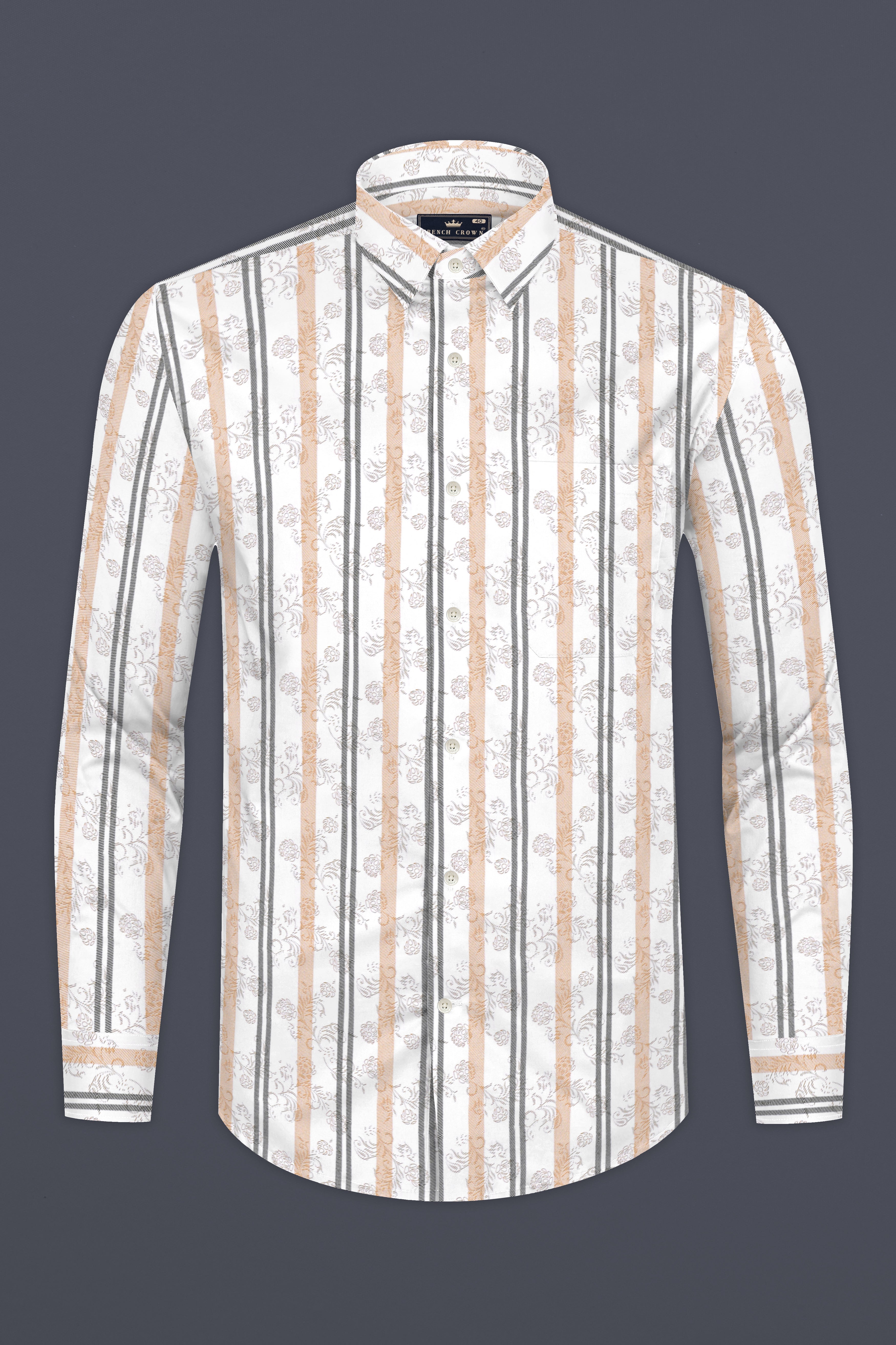 Bright White with Navajo Beige and Flint Brown Printed Super Soft Premium Cotton Shirt