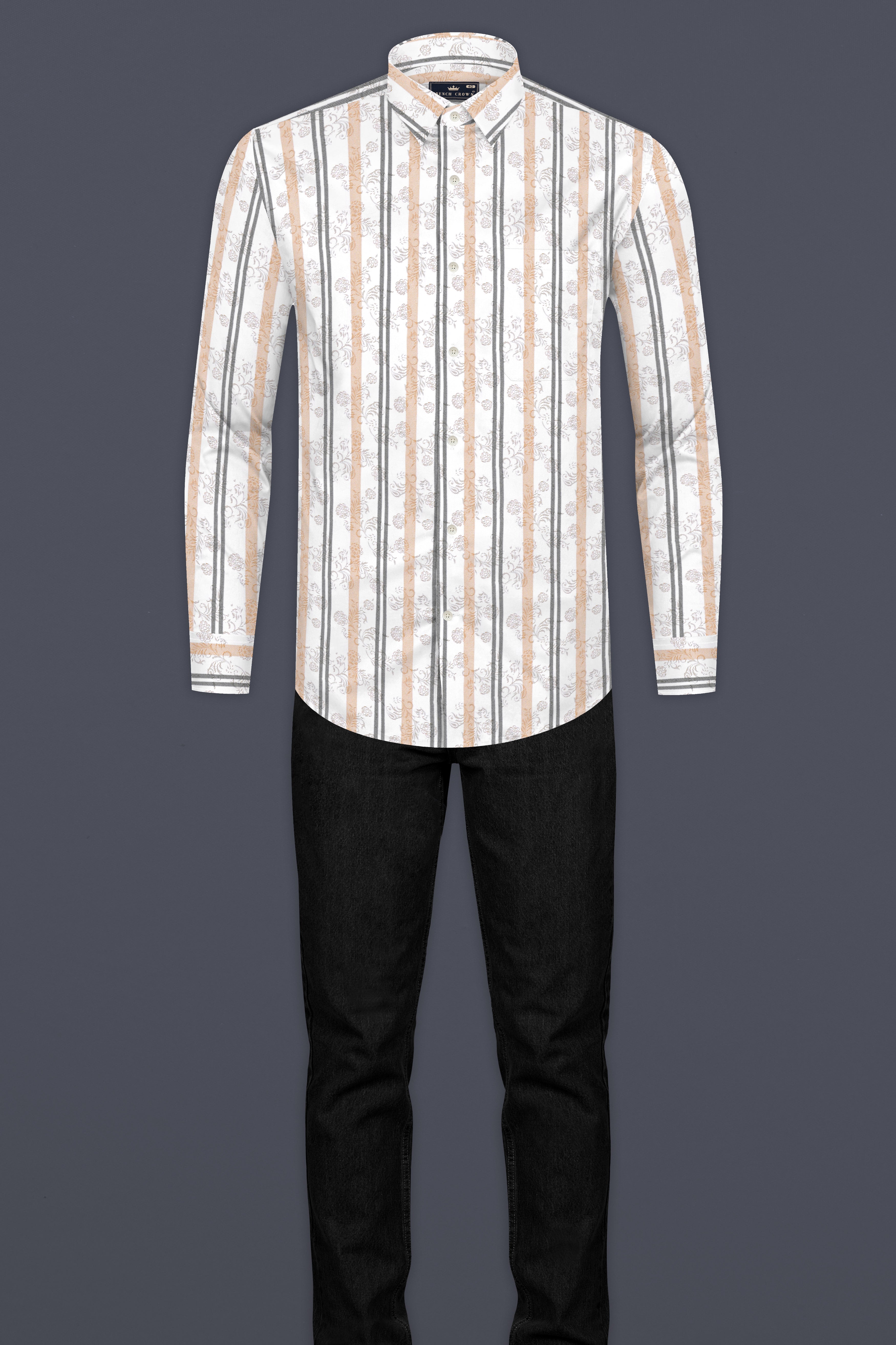 Bright White with Navajo Beige and Flint Brown Printed Super Soft Premium Cotton Shirt