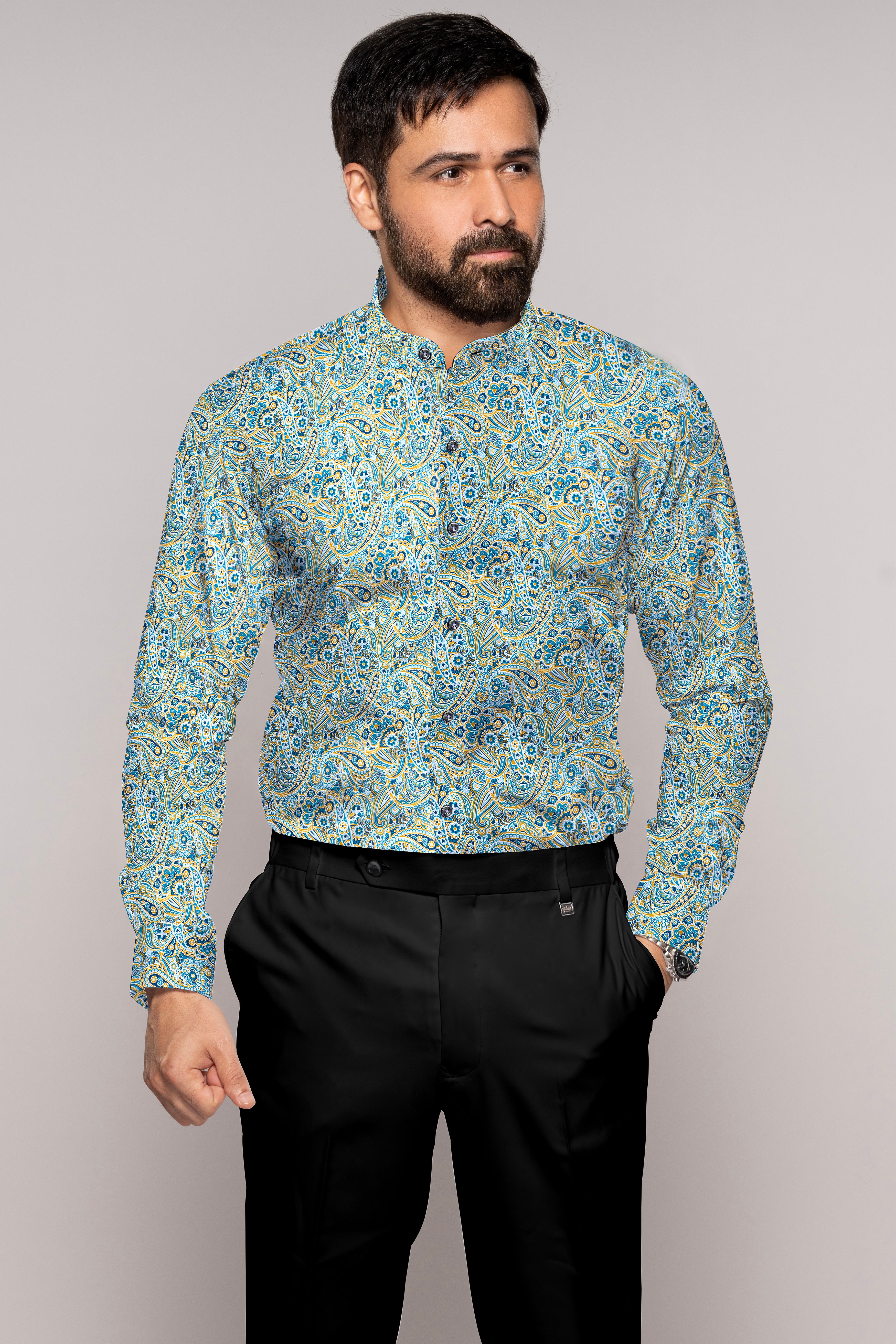Ocean Blue and Alpine Brown Paisley Printed Super Soft Premium Cotton Shirt