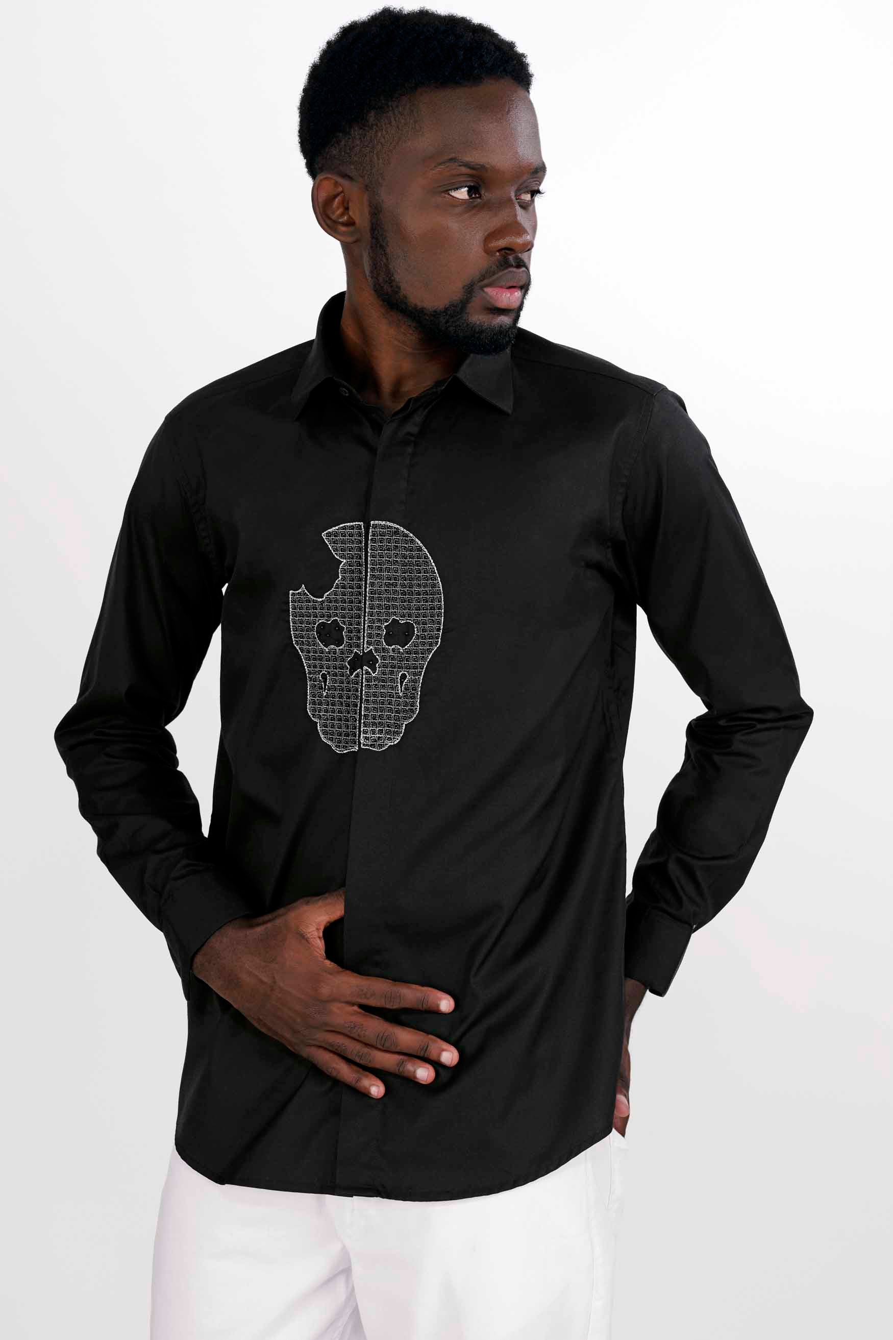 Jade Black Face Like Embroidered Oxford Premium Giza Cotton Designer Shirt