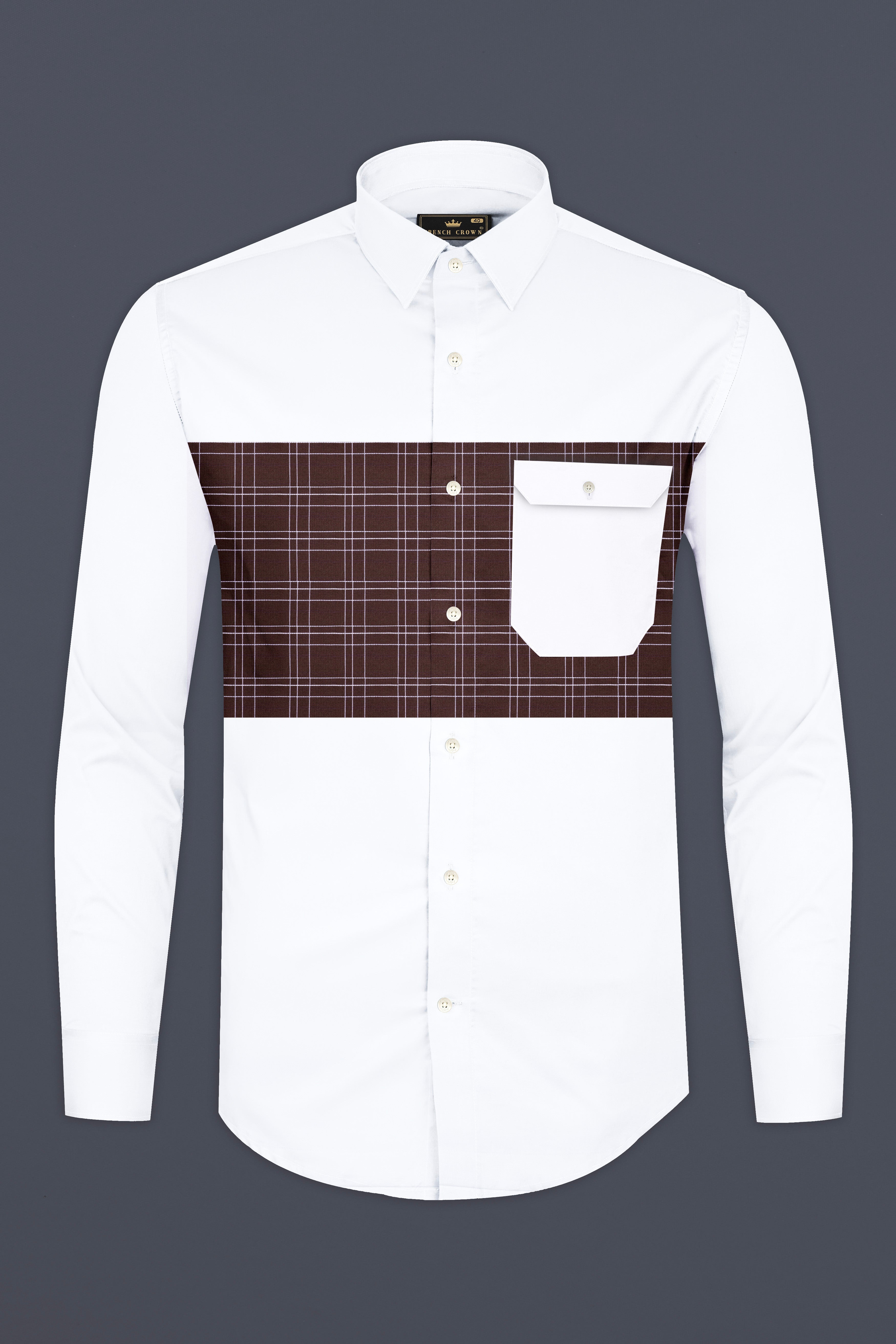 Bright White with Bistre Brown Plaid Super Soft Premium Cotton Designer Shirt