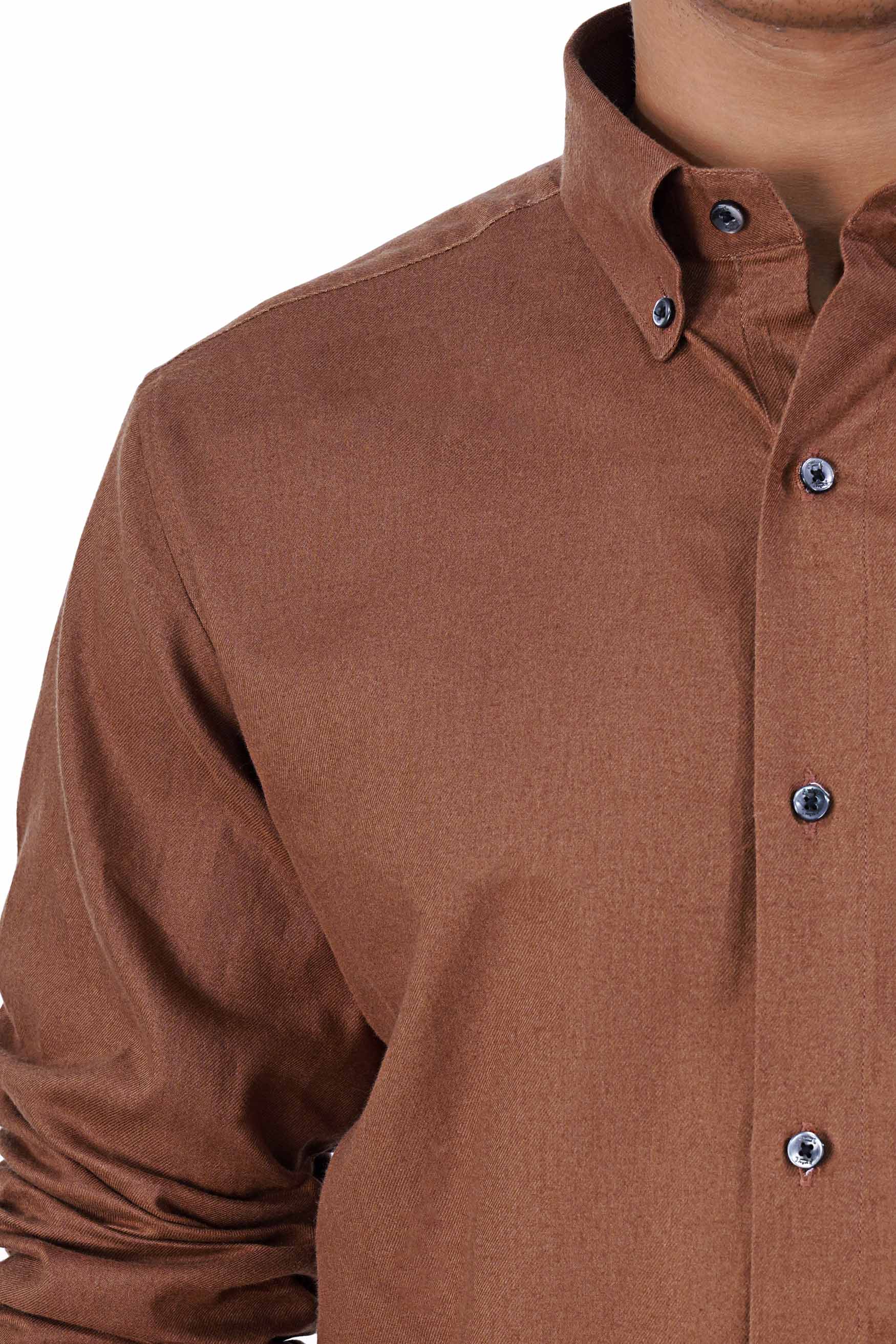 Sepia Brown Twill Premium Cotton Button Down Shirt