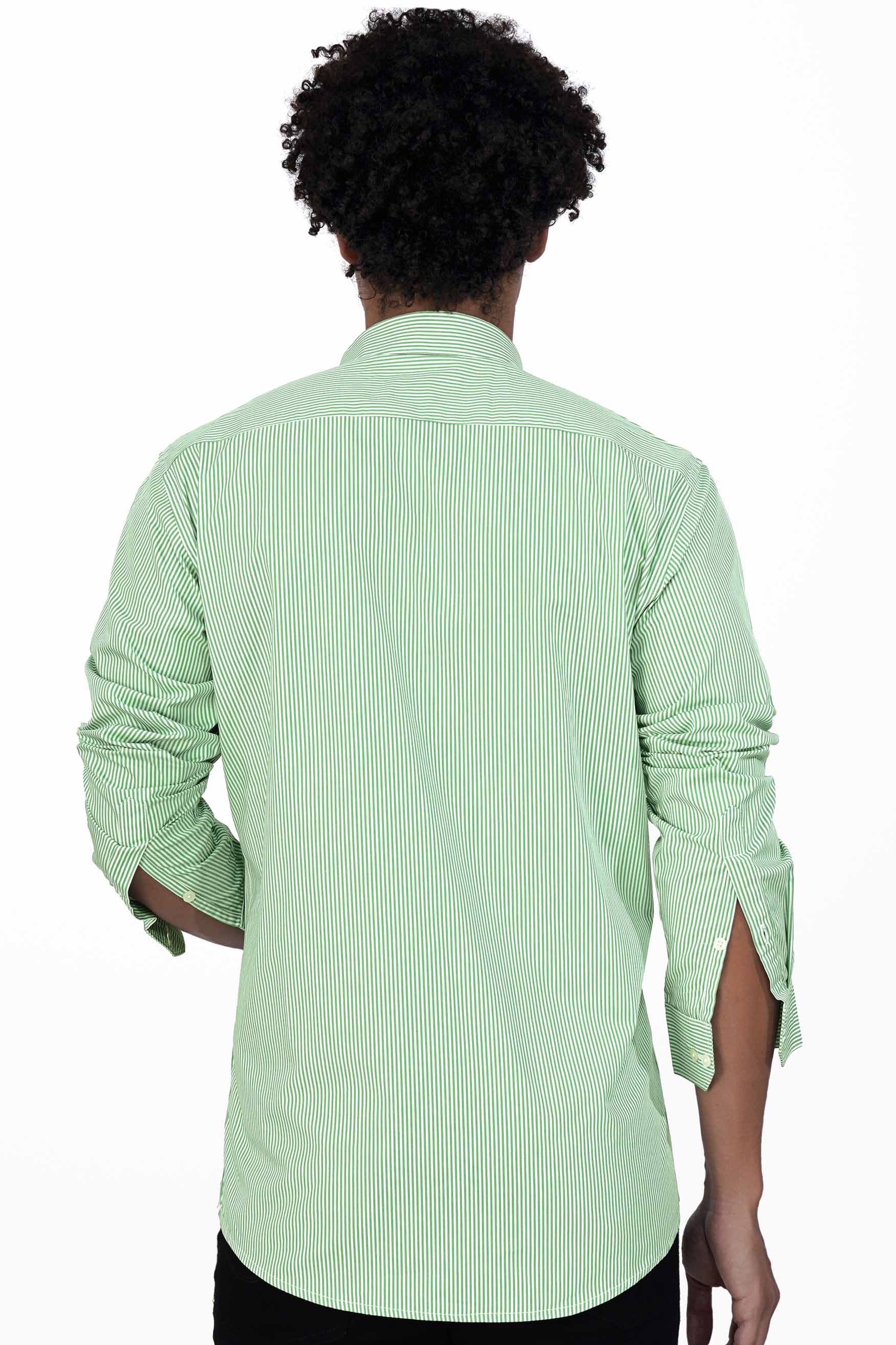 Clover Green and White Striped Premium Cotton Shirt