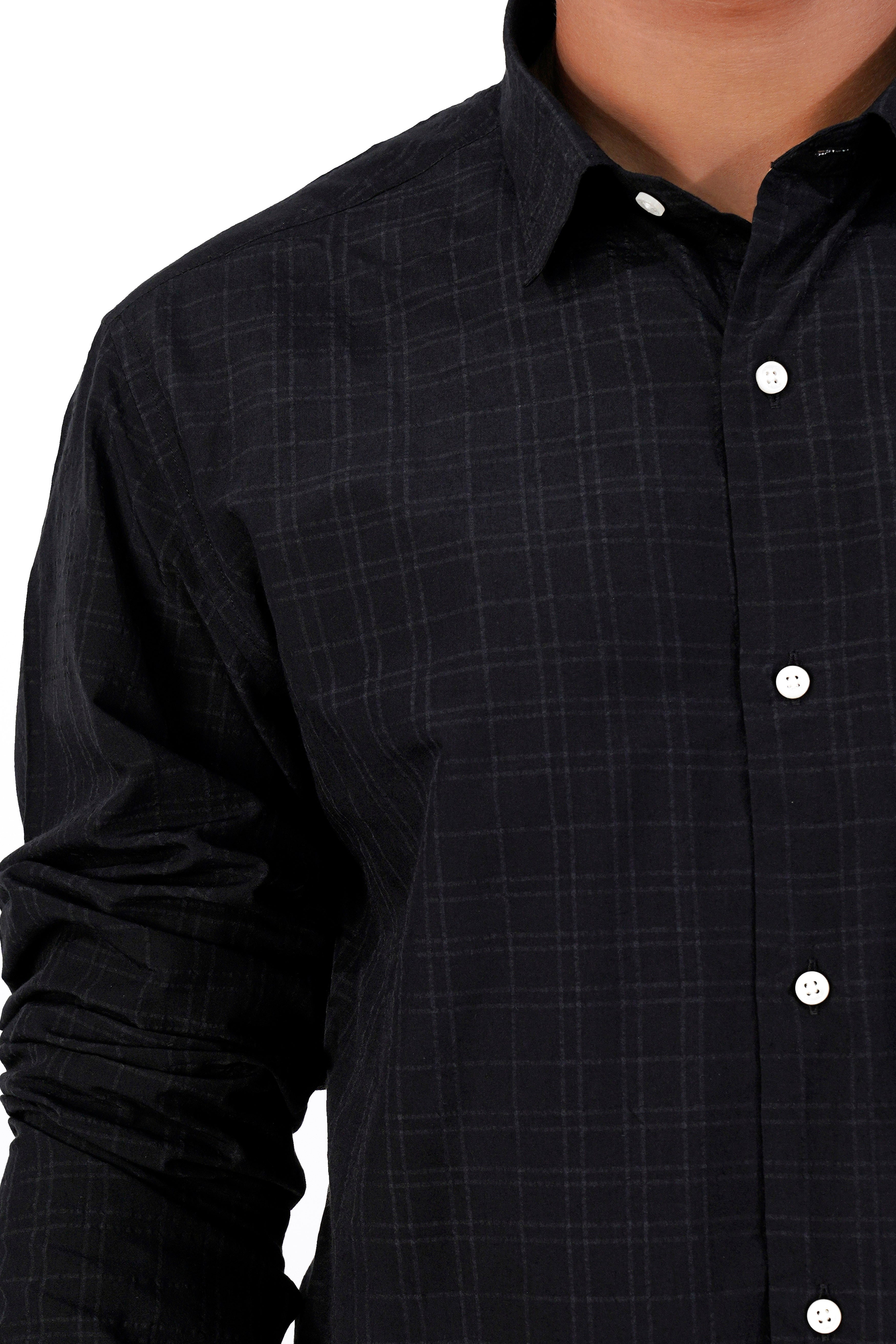 Jade Black Checkered Seersucker Premium Cotton Shirt