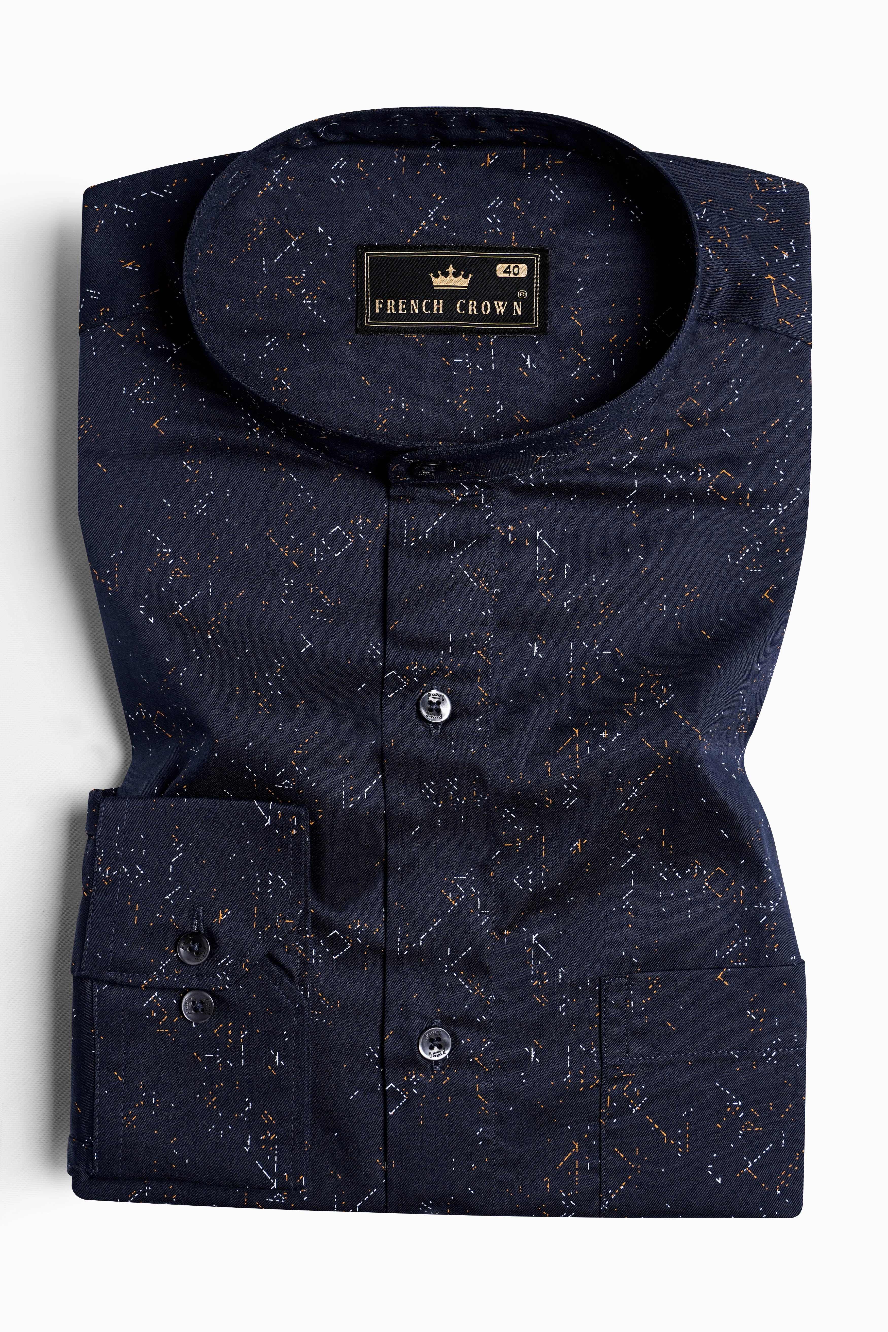 Cinder Blue Printed Twill Premium Cotton Shirt