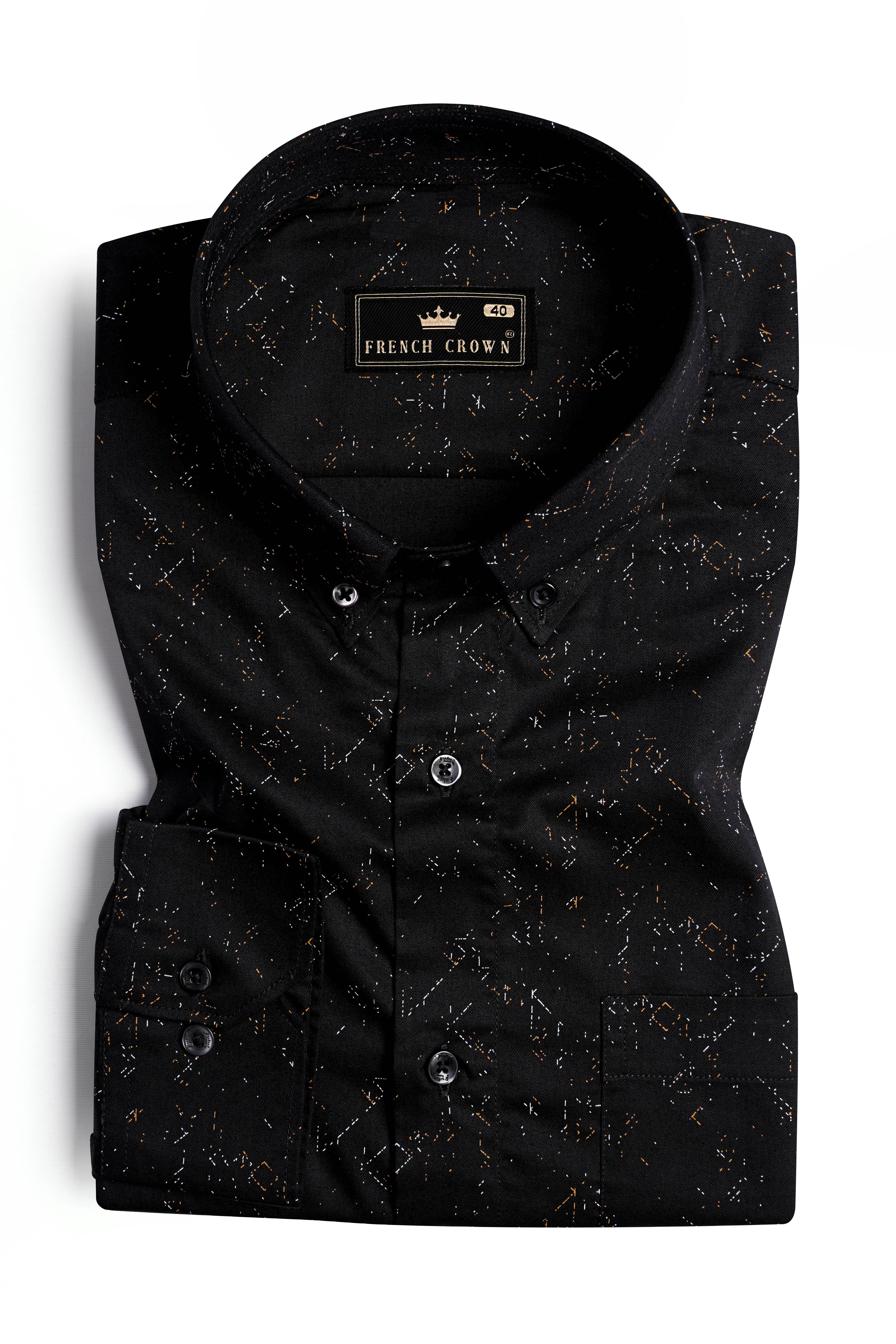 Jade Black Printed Twill Premium Cotton Button Down Shirt