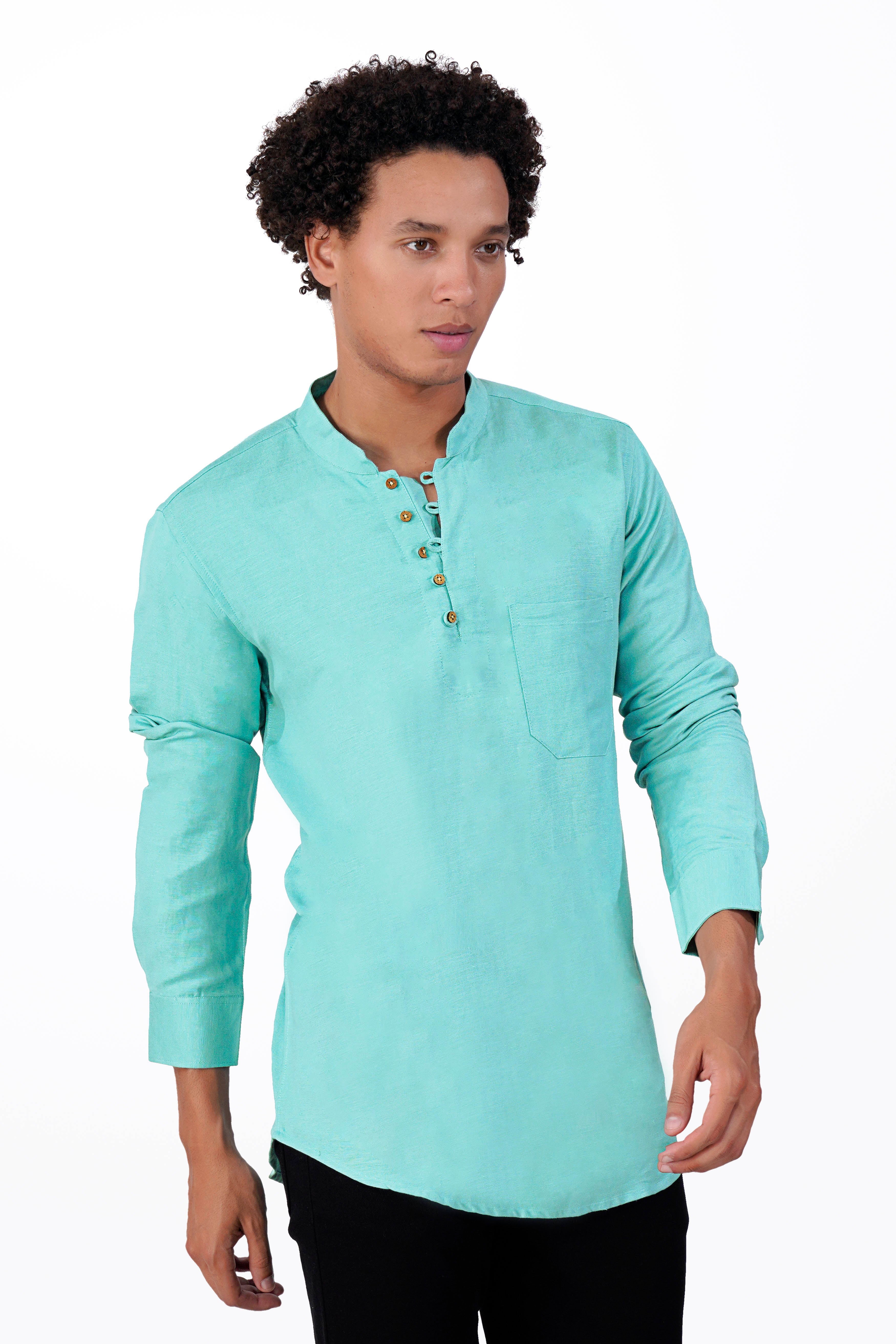 Verdigris Blue Luxurious Linen Kurta Shirt