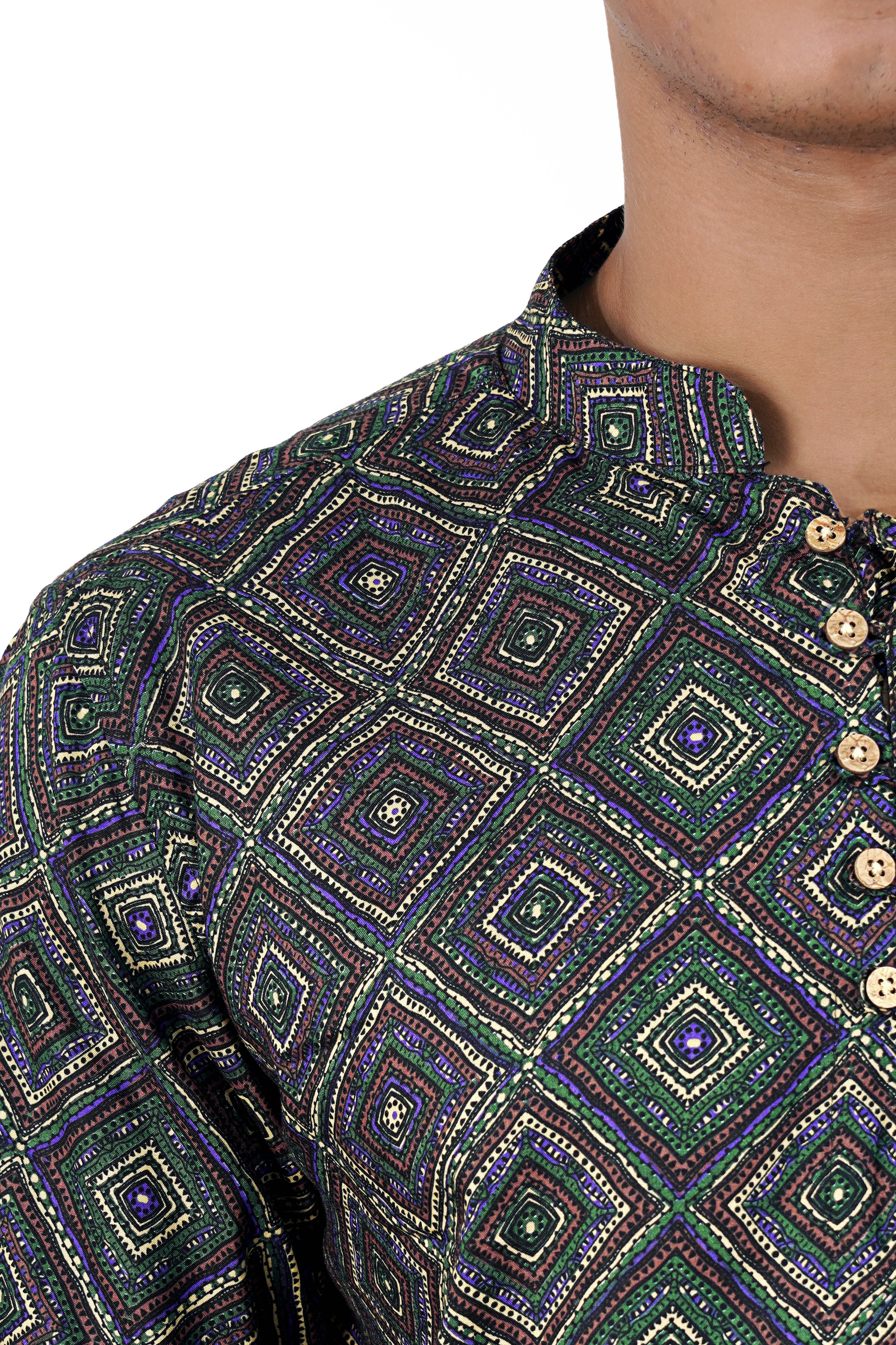 Phthalo Green with Russet Brown Multicolour Printed Premium Tencel Kurta Shirt