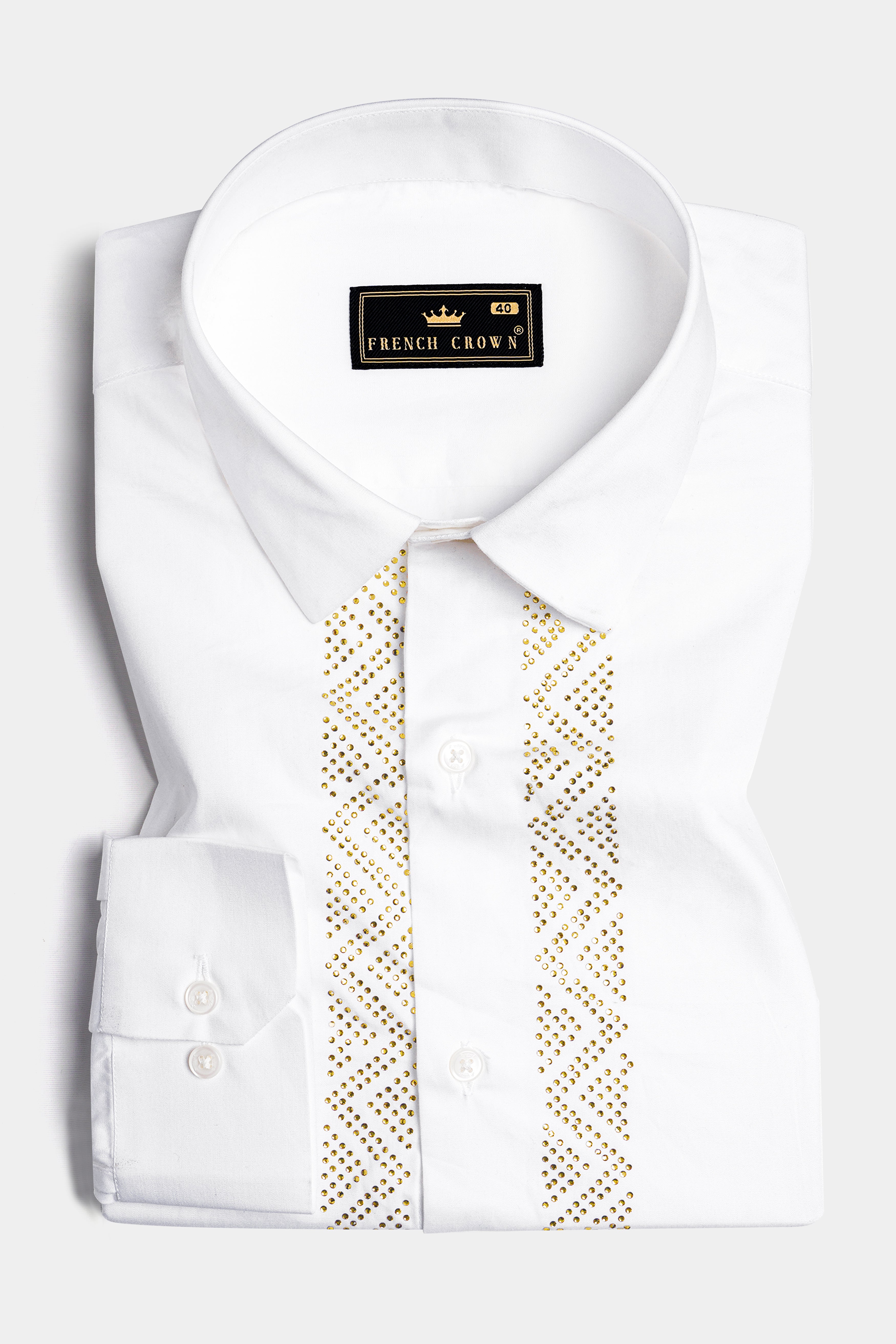 Bright White Stonework Premium Cotton Designer Shirt