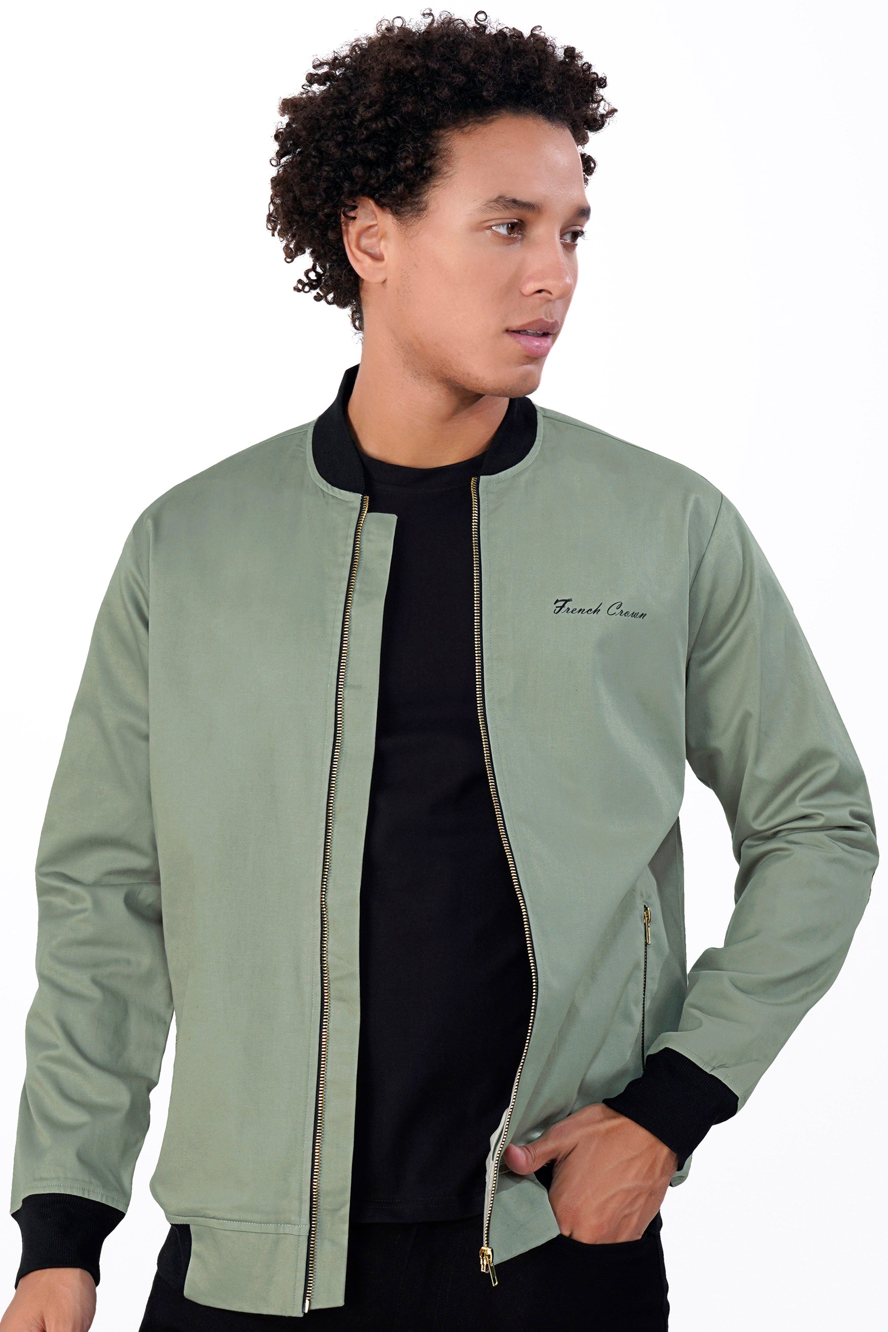 Chalice Green Premium Cotton Bomber Jacket