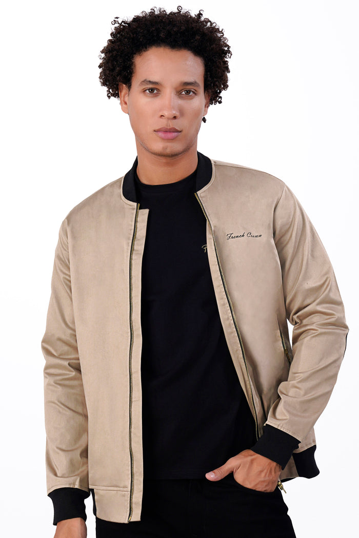 BEIGE PREMIUM COTTON BOMBER JACKET