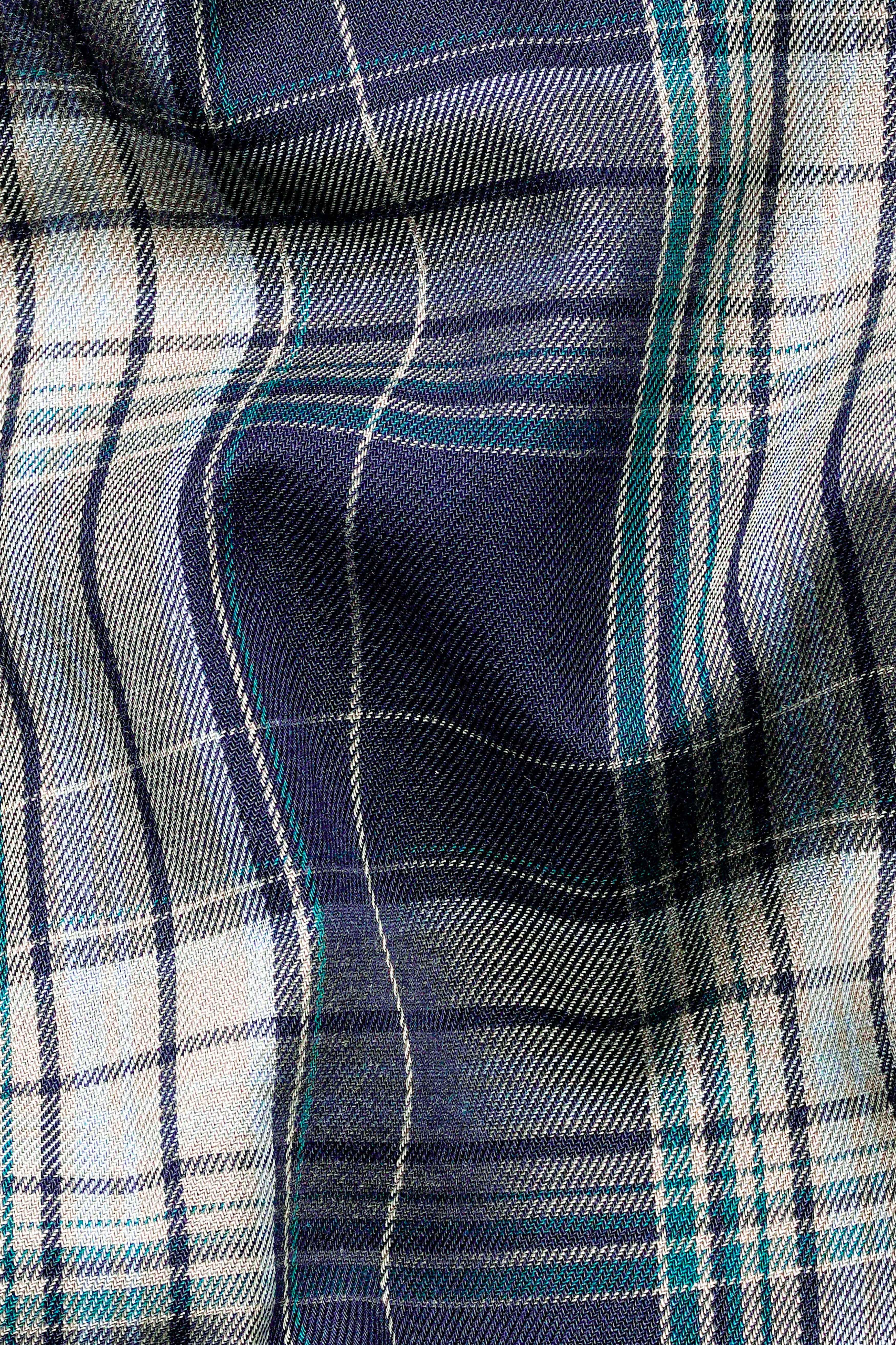 Ebony Clay Blue and Jour Cream Green Twill Plaid Premium Cotton Shirt