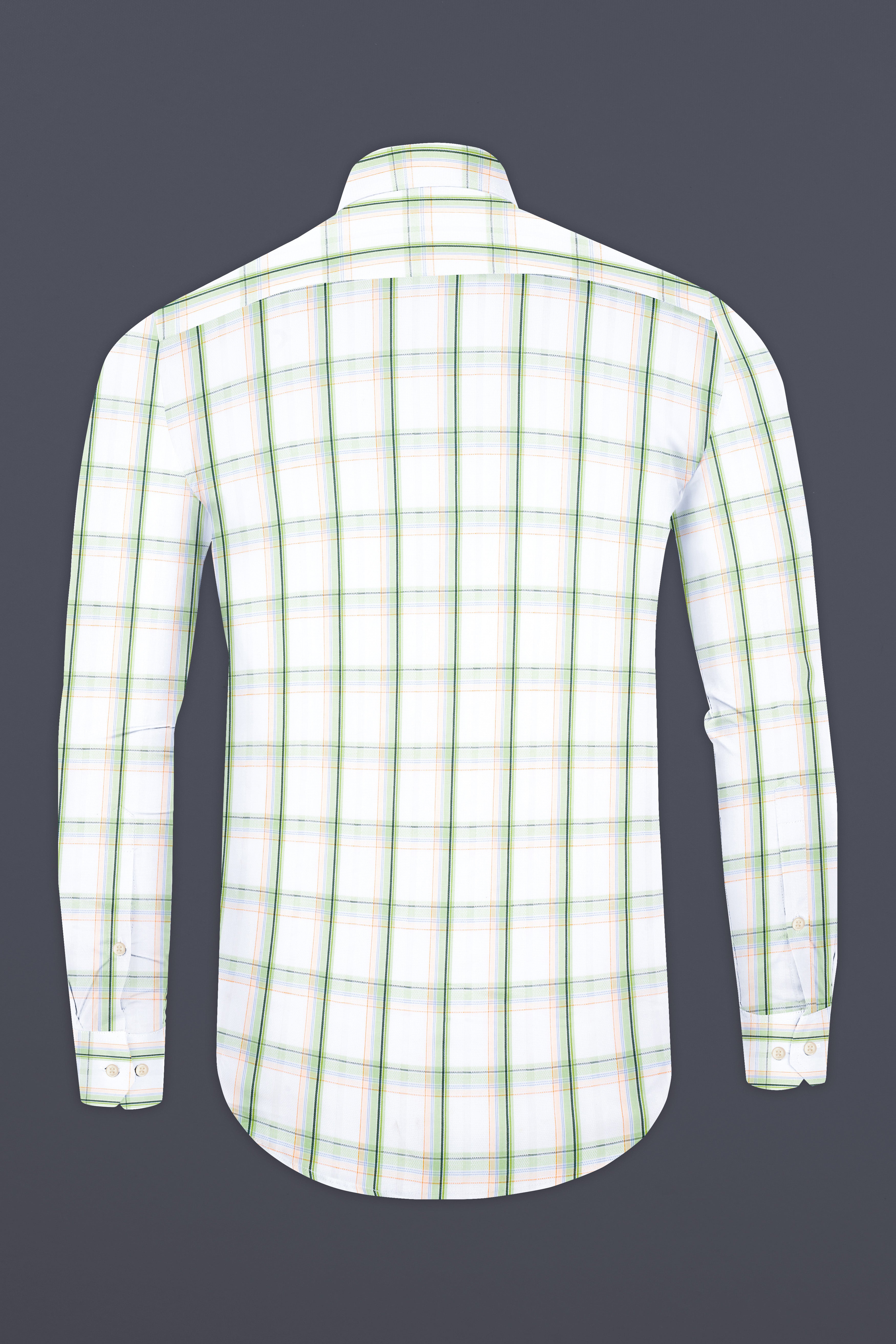 Bright White and Patina Green Plaid Dobby Textured Premium Giza Cotton Shirt