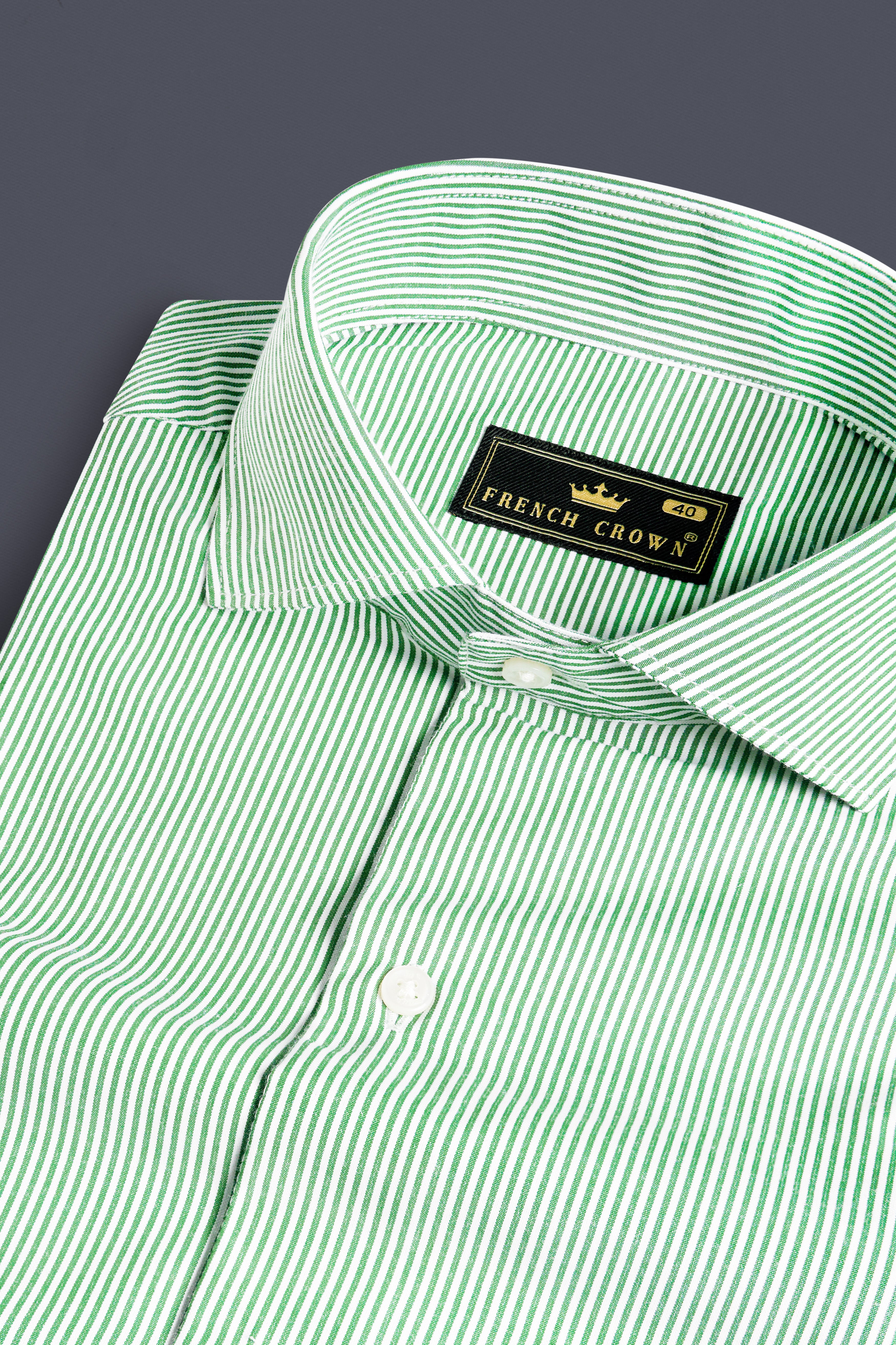 Salem Green and White Striped Premium Cotton Shirt