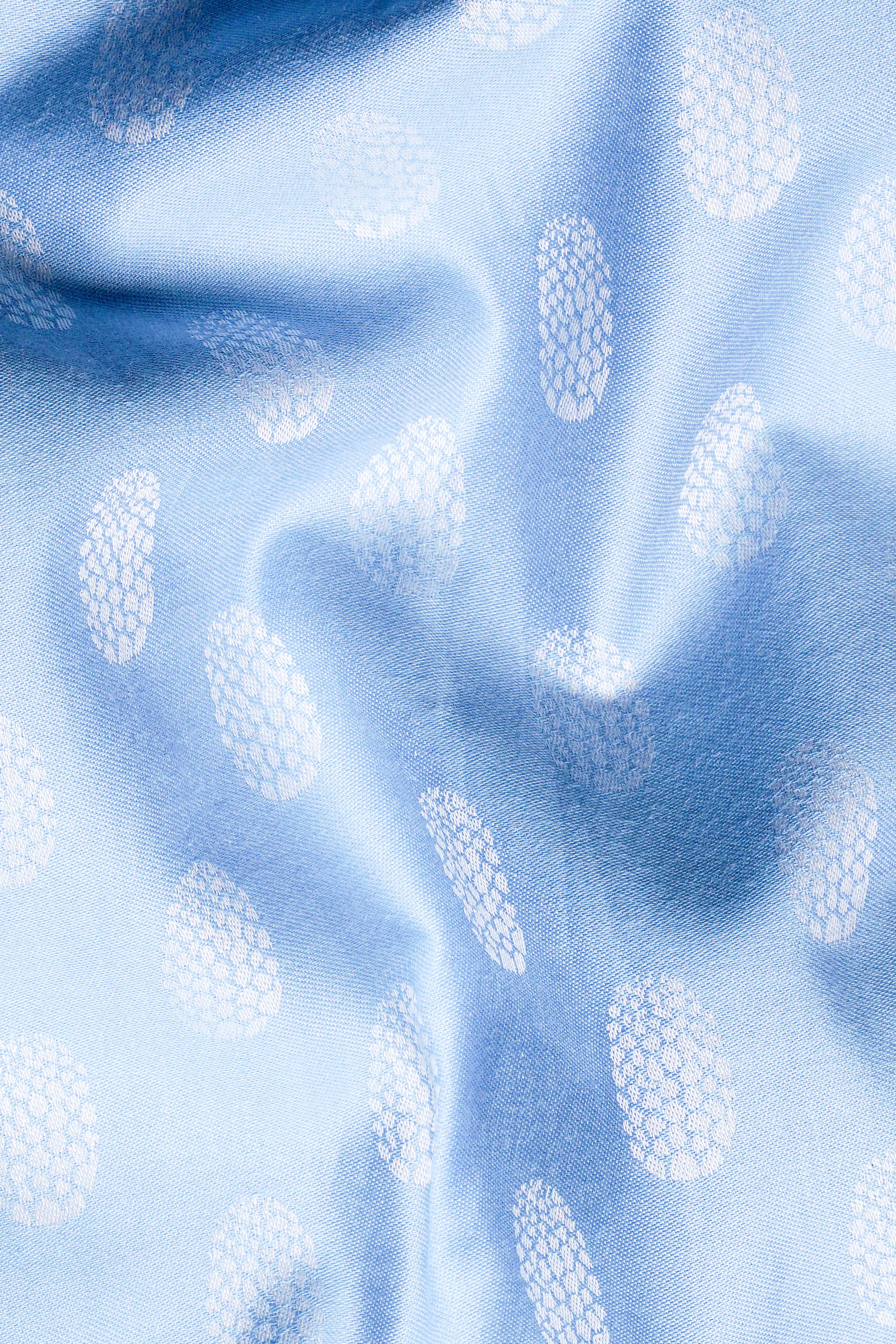 Cerulean Blue Oval Jacquard Textured Premium Giza Cotton Shirt