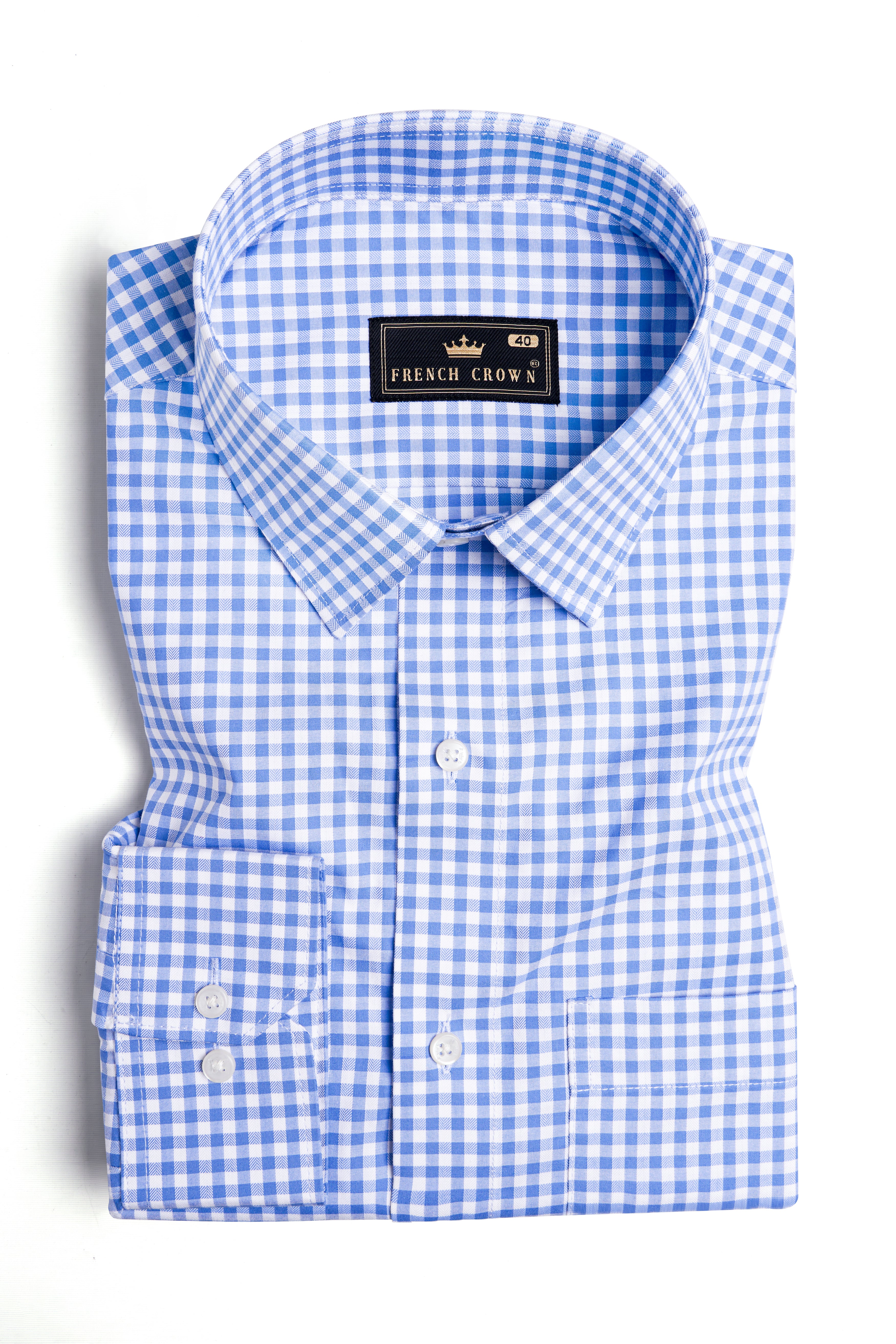 Carolina Blue and White Gingham Checkered Dobby Textured Premium Giza Cotton Shirt 10950-38, 10950-H-38, 10950-39, 10950-H-39, 10950-40, 10950-H-40, 10950-42, 10950-H-42, 10950-44, 10950-H-44, 10950-46, 10950-H-46, 10950-48, 10950-H-48, 10950-50, 10950-H-50, 10950-52, 10950-H-52