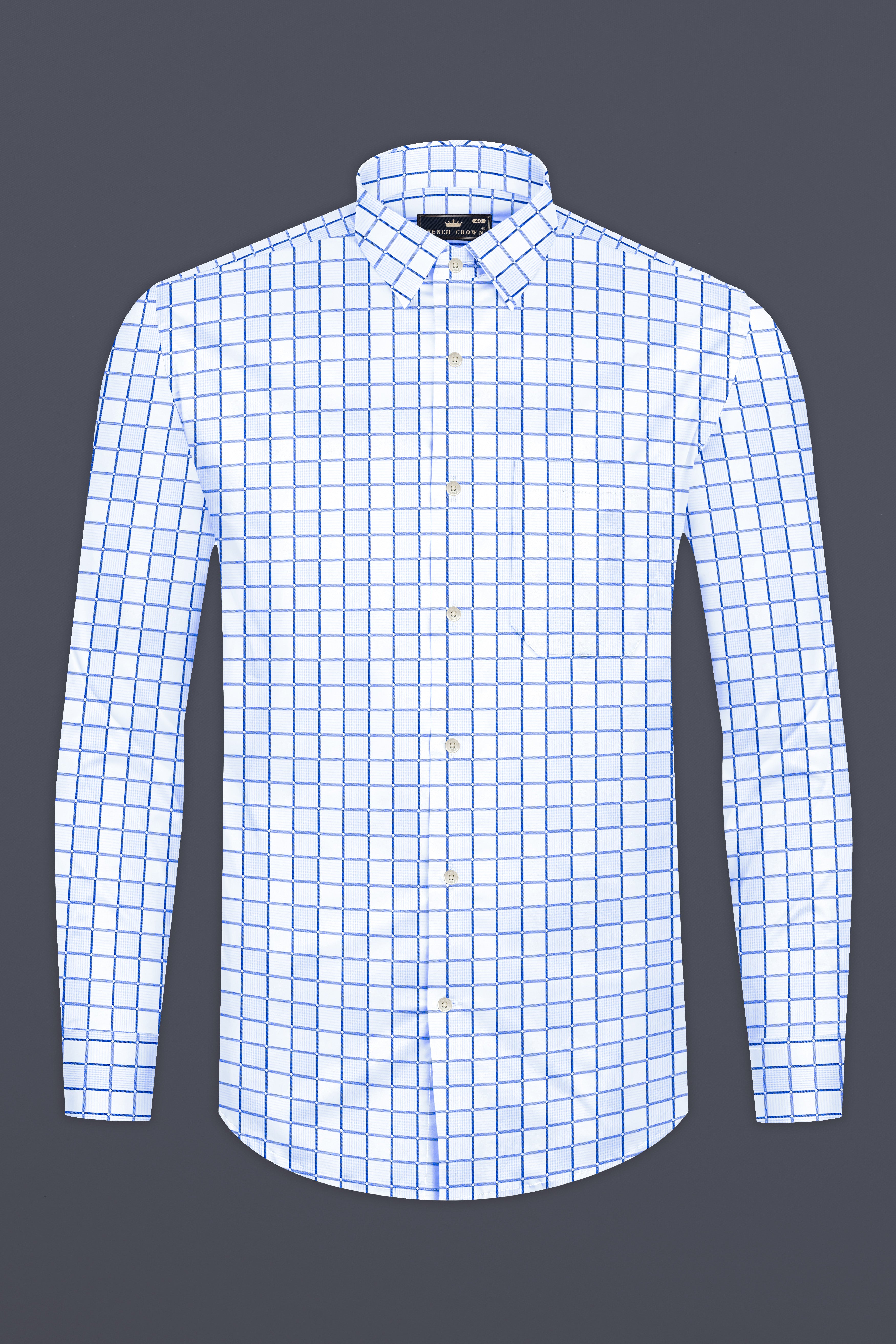 Havelock Blue and White Checkered Dobby Textured Premium Giza Cotton Shirt