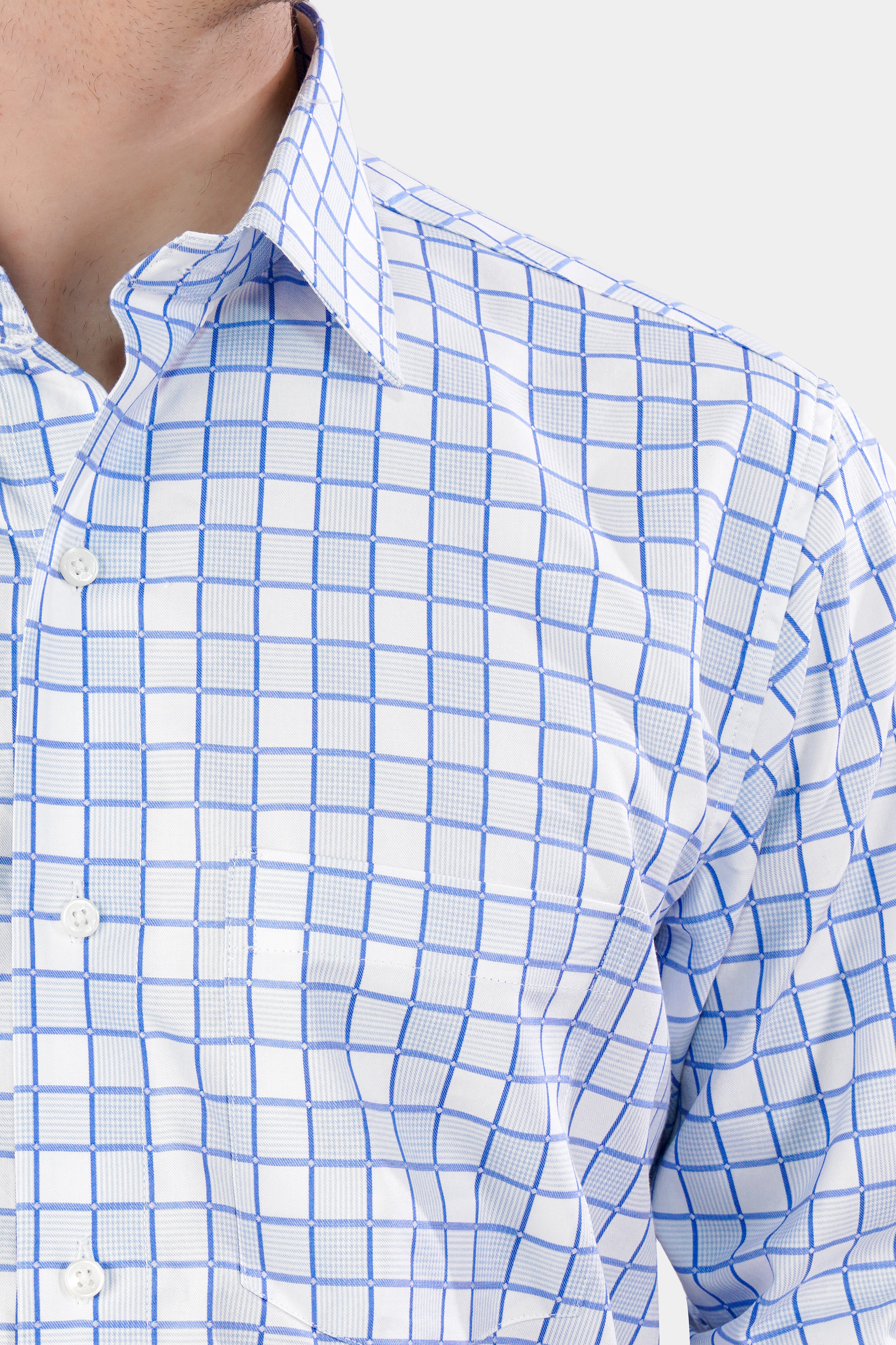 Havelock Blue and White Checkered Dobby Textured Premium Giza Cotton Shirt
