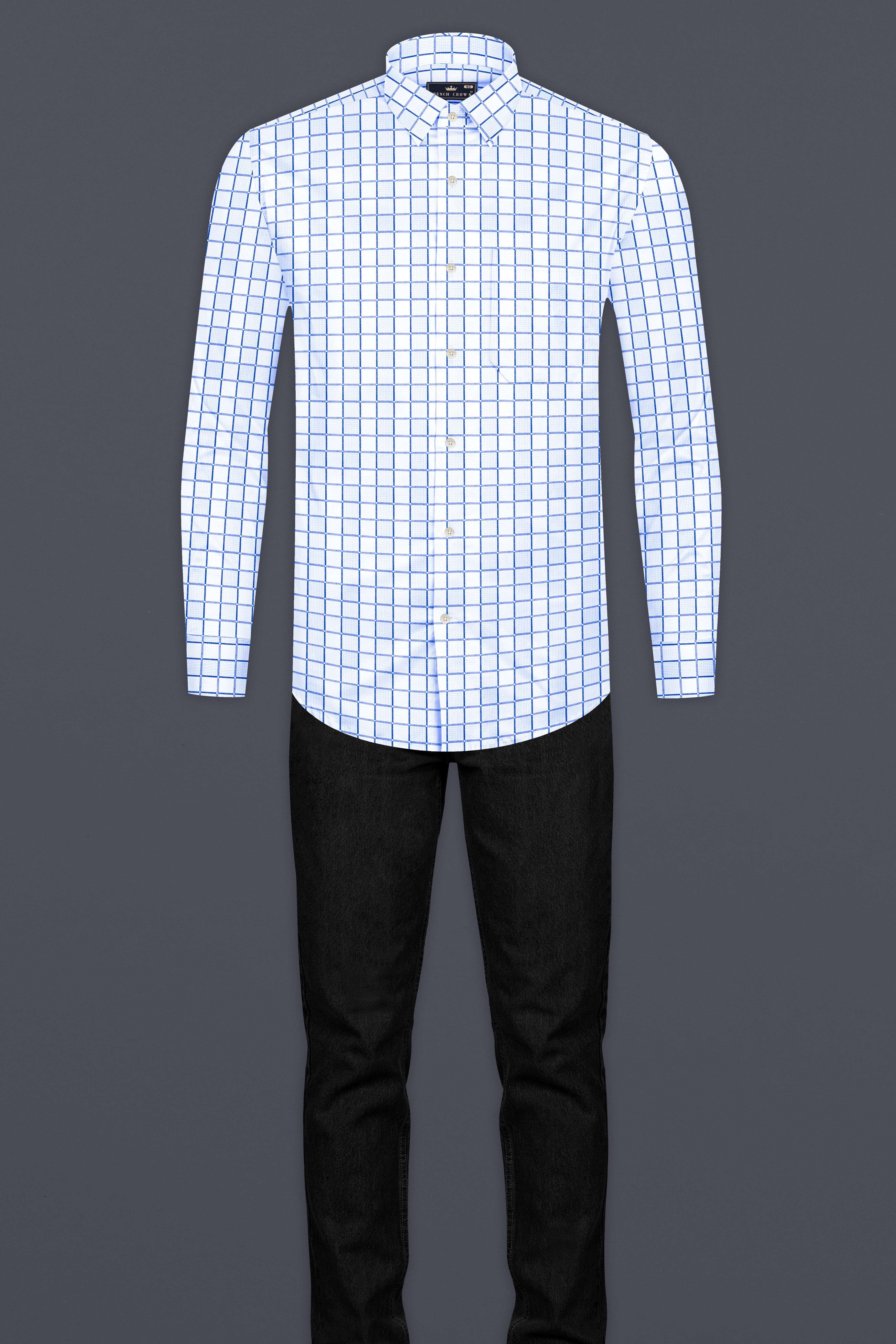 Havelock Blue and White Checkered Dobby Textured Premium Giza Cotton Shirt