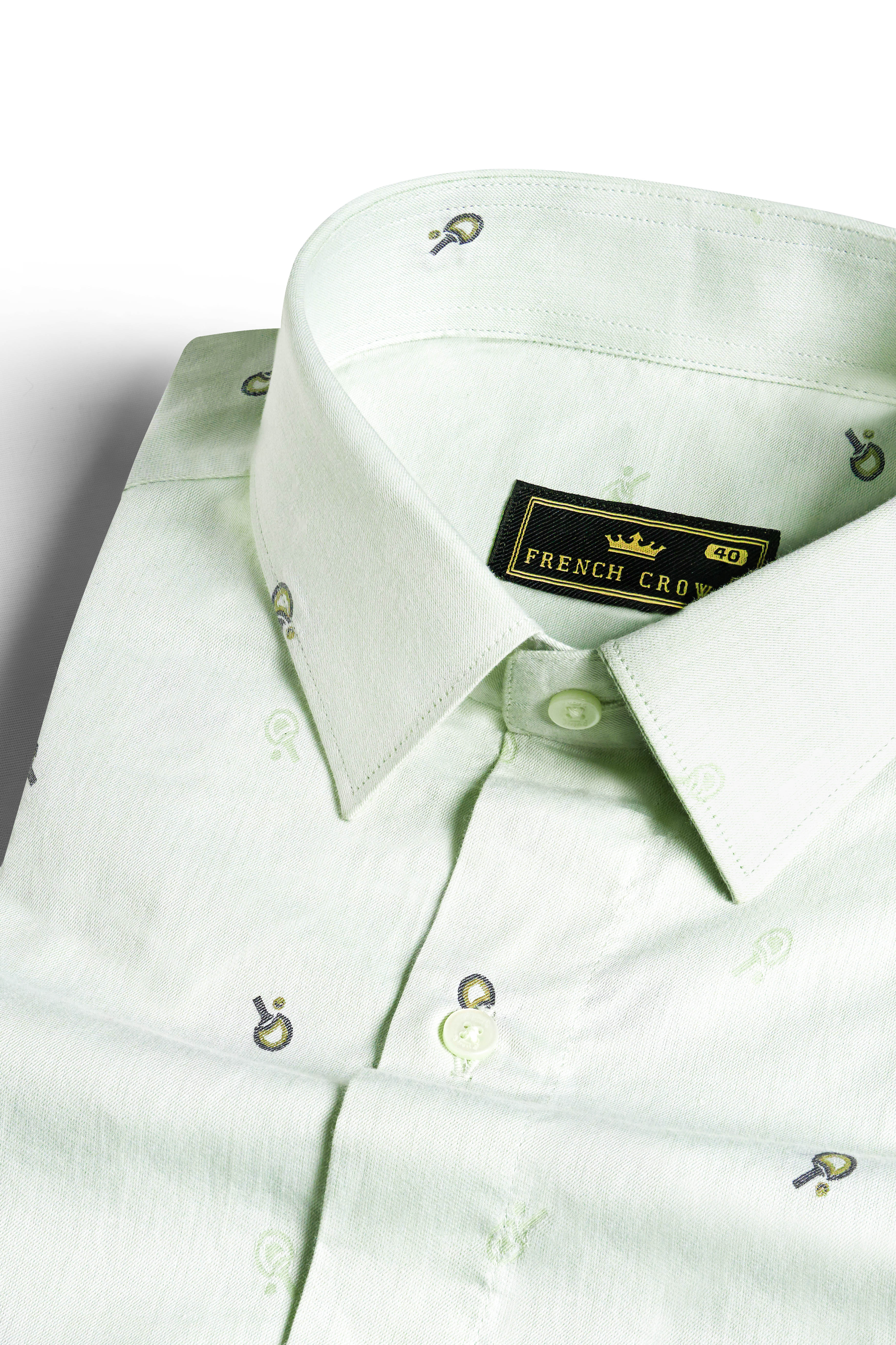 Eggshell Green Jacquard Textured Premium Giza Cotton Shirt