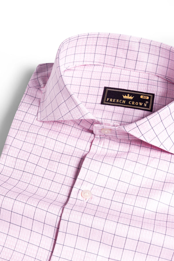 Languid Pink Checkered Dobby Textured Premium Giza Cotton Shirt