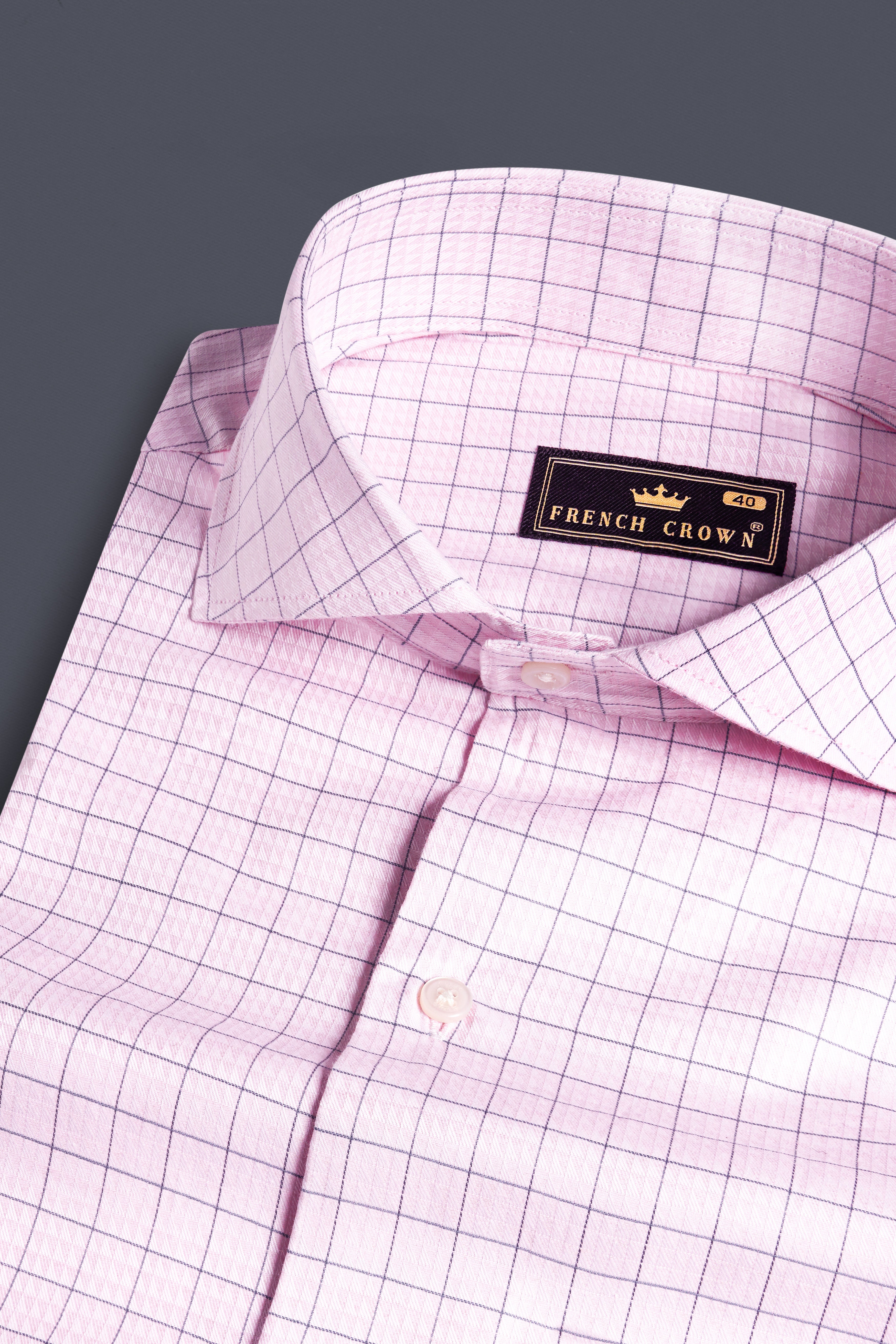 Languid Pink Checkered Dobby Textured Premium Giza Cotton Shirt