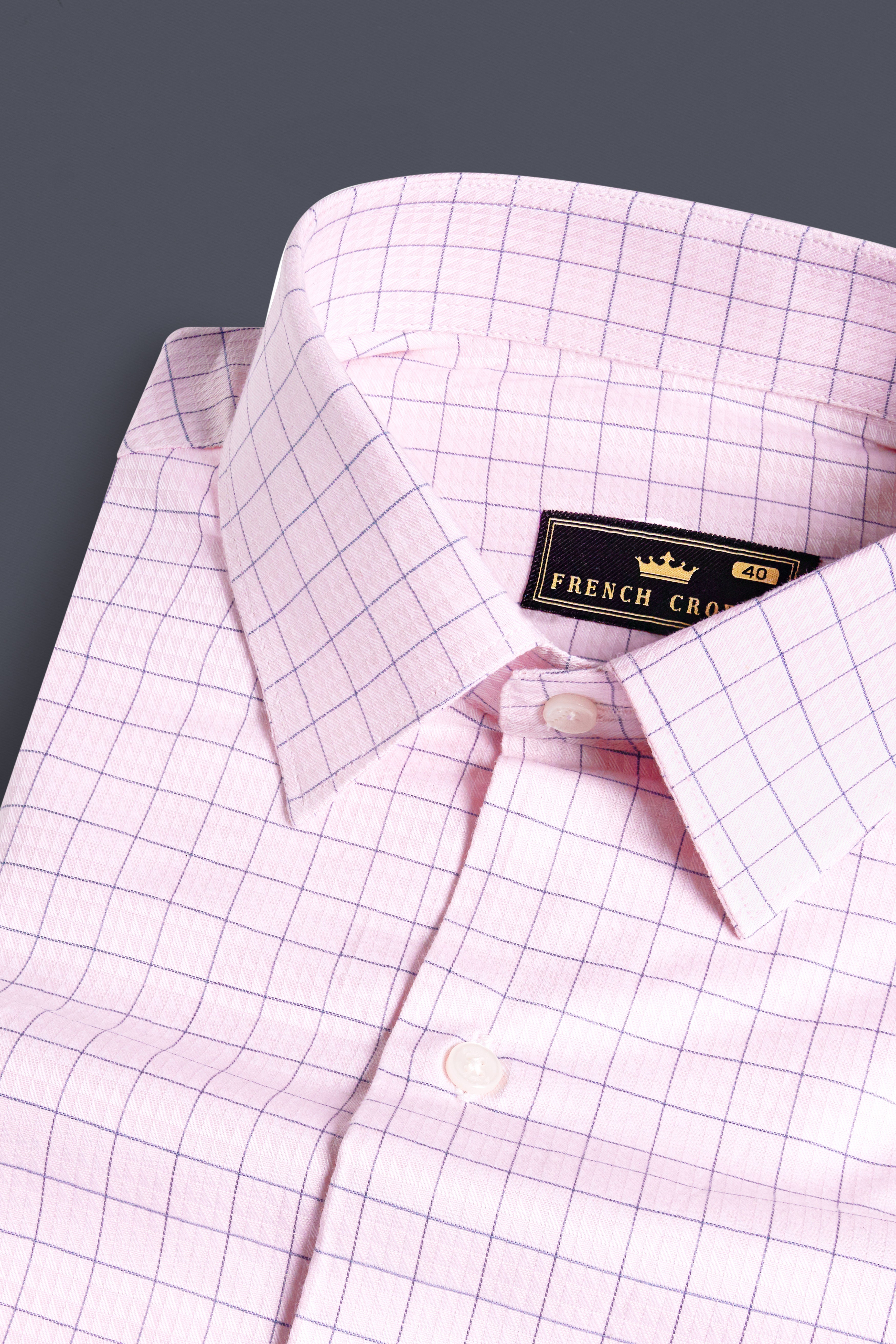 Languid Pink Checkered Dobby Textured Premium Giza Cotton Shirt