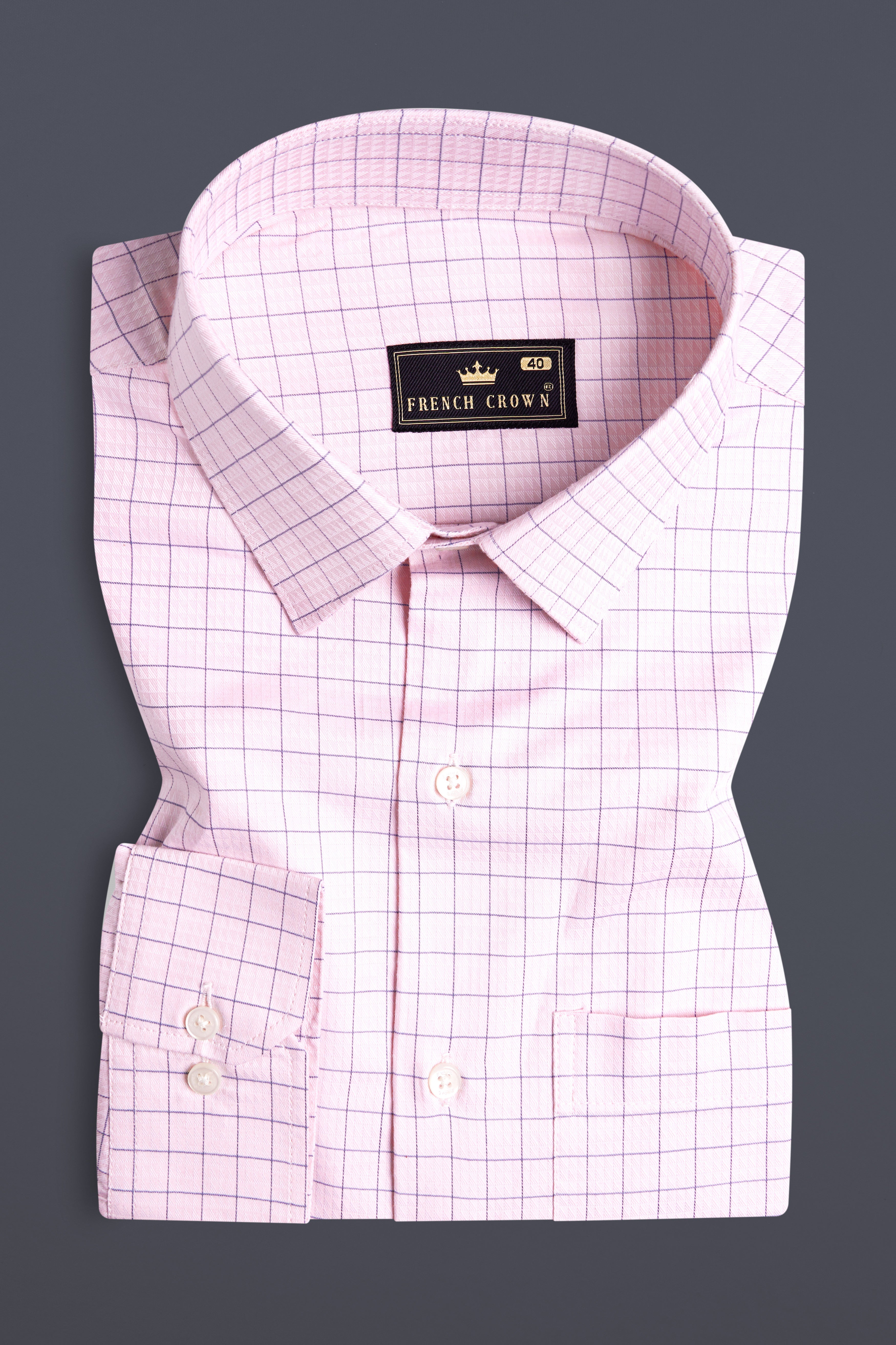 Languid Pink Checkered Dobby Textured Premium Giza Cotton Shirt