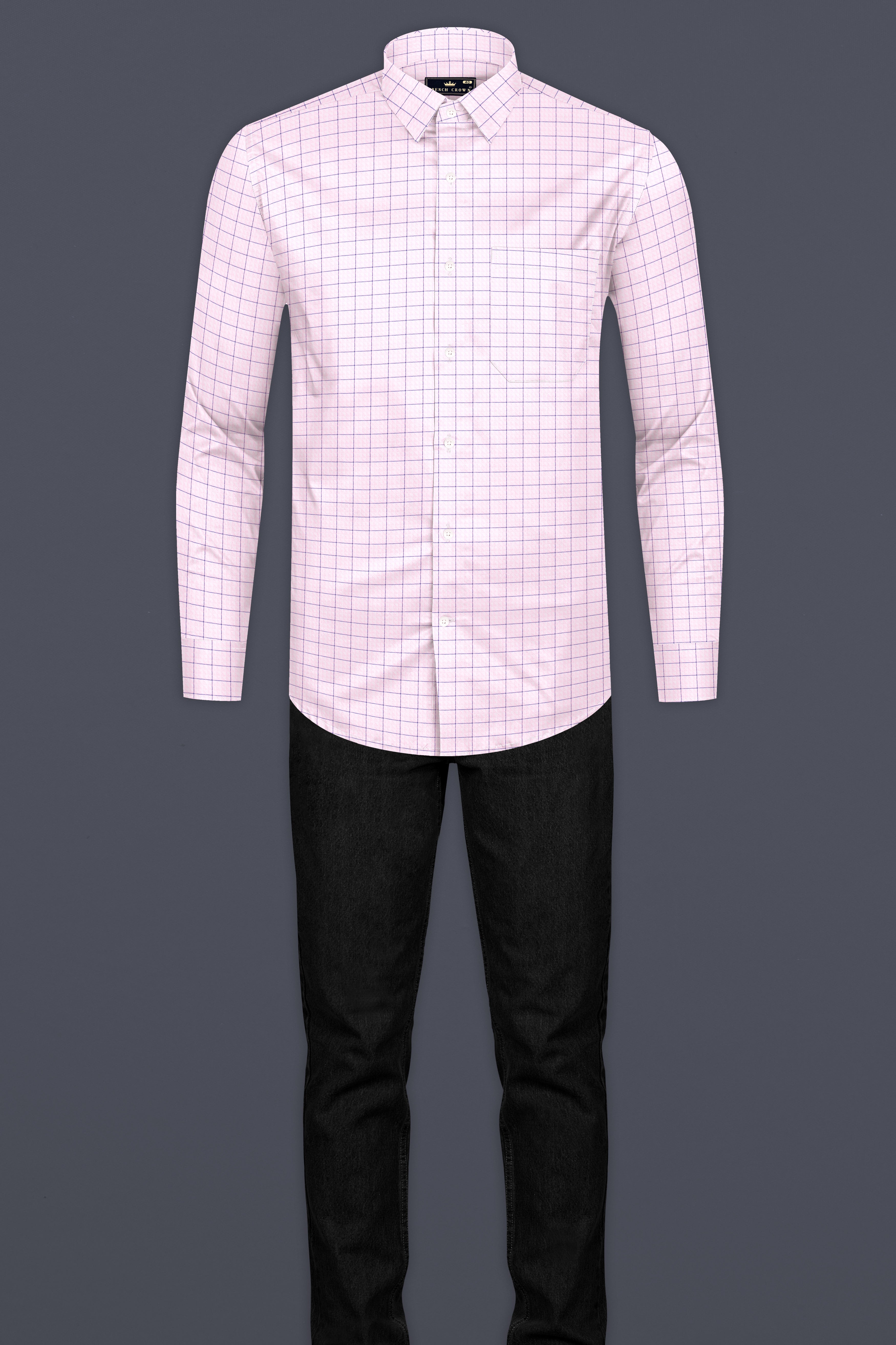 Languid Pink Checkered Dobby Textured Premium Giza Cotton Shirt