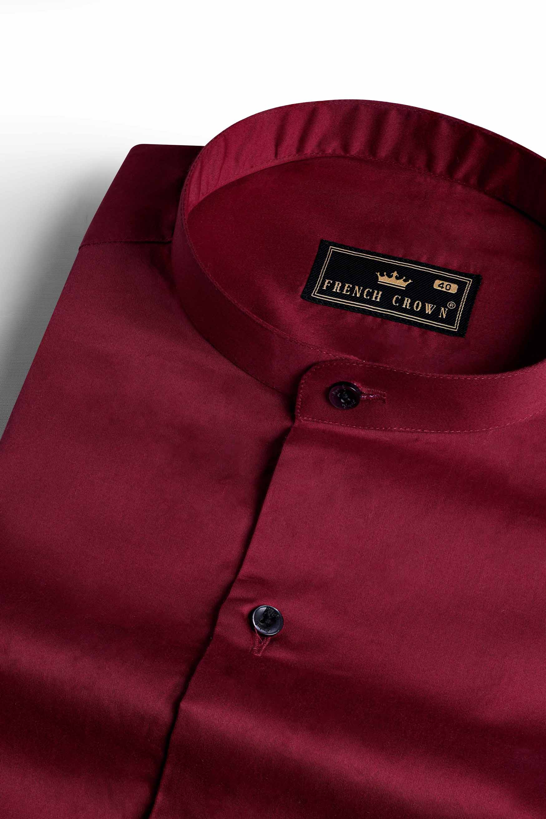 Bordeaux Red Subtle Sheen Super  Soft Premium Cotton Mandarin Shirt