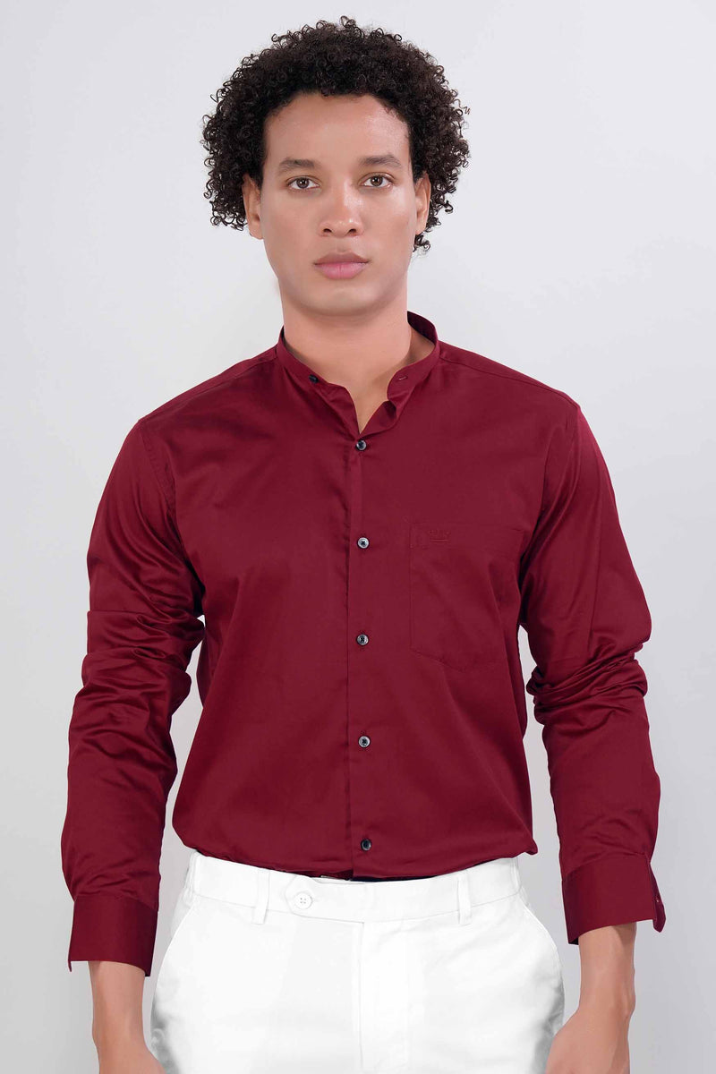 BORDEAUX RED SUBTLE SHEEN SUPER SOFT PREMIUM COTTON MANDARIN SHIRT