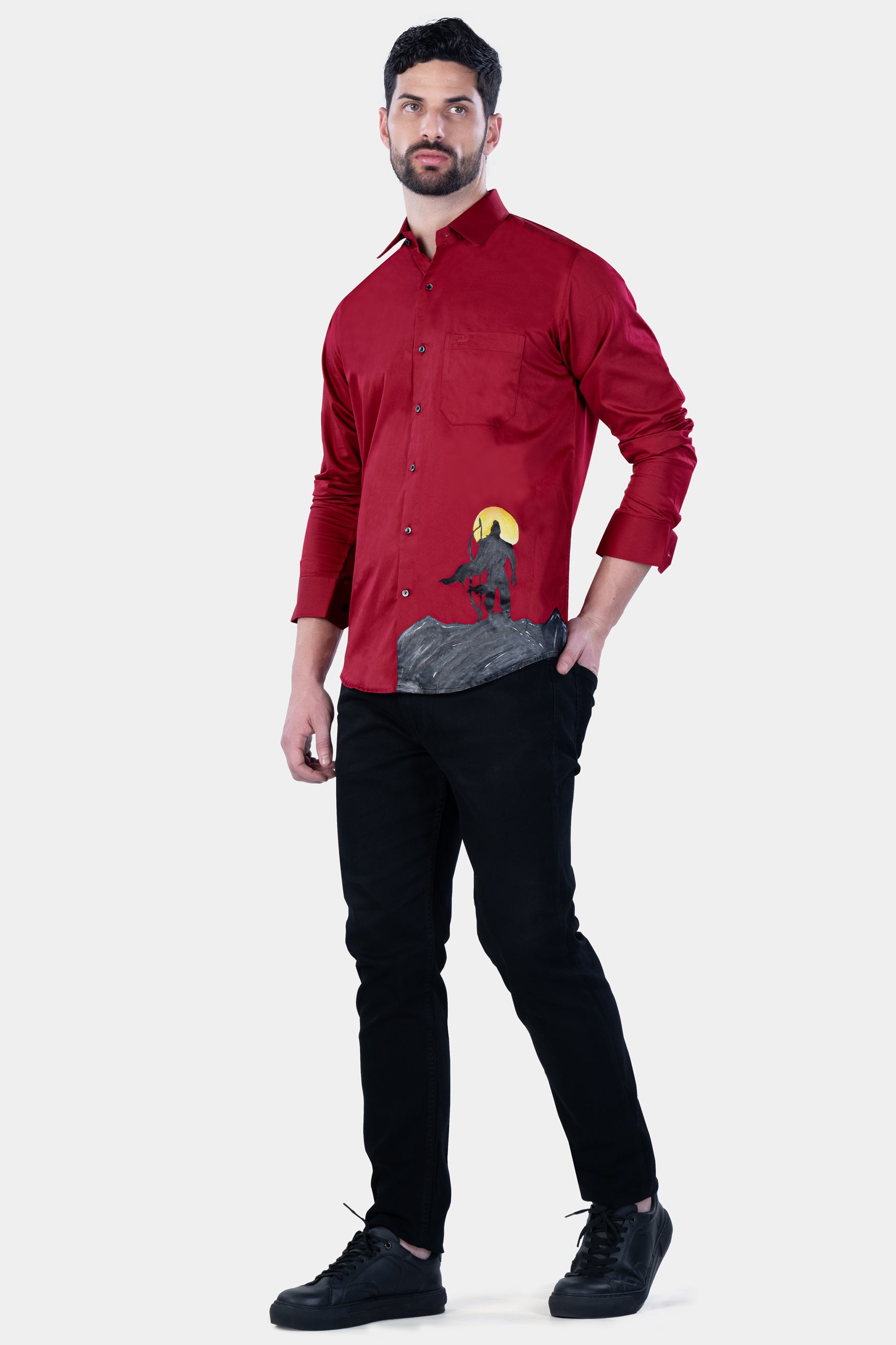 Merlot Red Lord Ram Hand Painted Subtle Sheen Super Soft Premium Cotton Designer Shirt